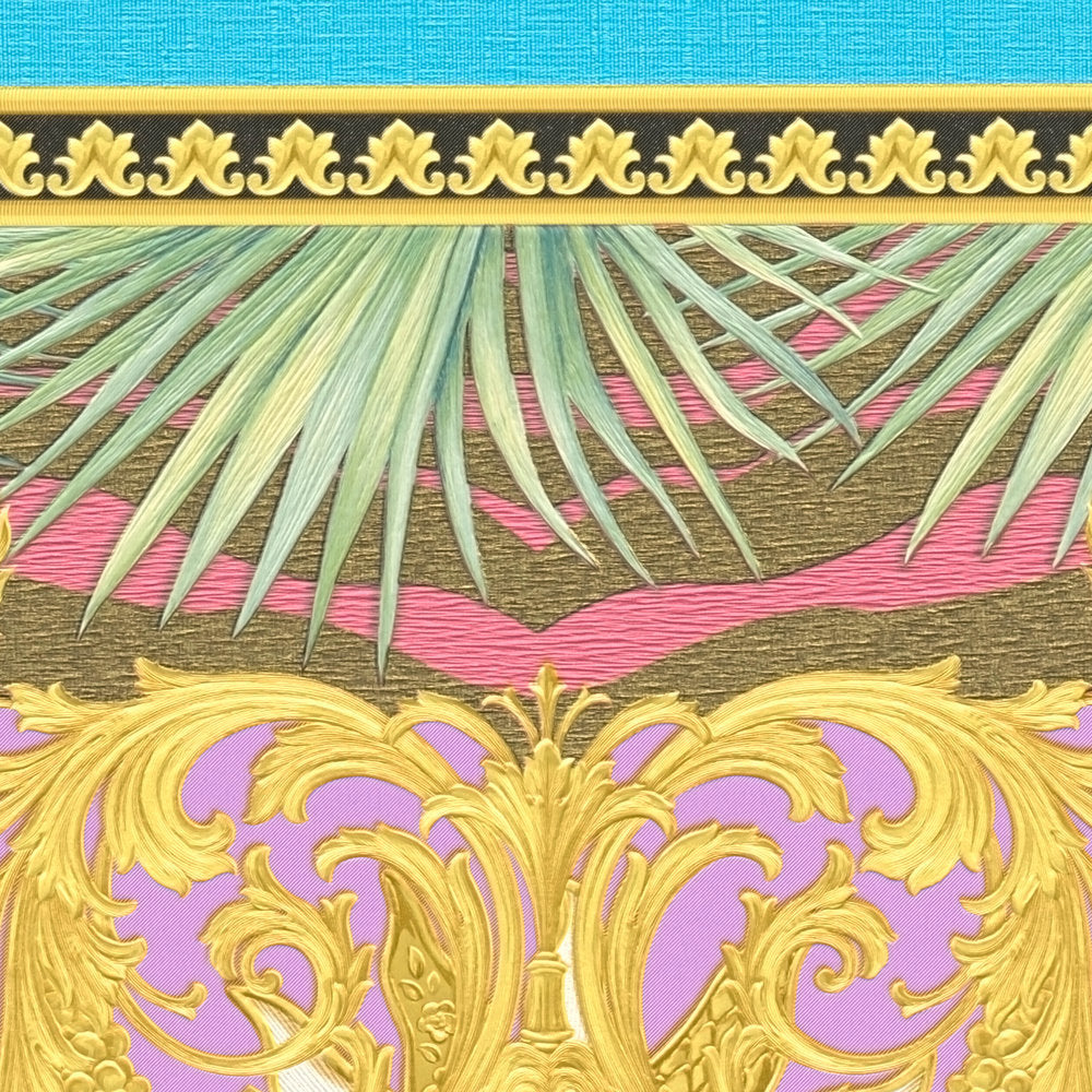 Versace 5 Ornate Palm Print Silk Scarf - Luxury Fashion Accessory for Women, Perfect for Parties, Weddings & Special Occasions