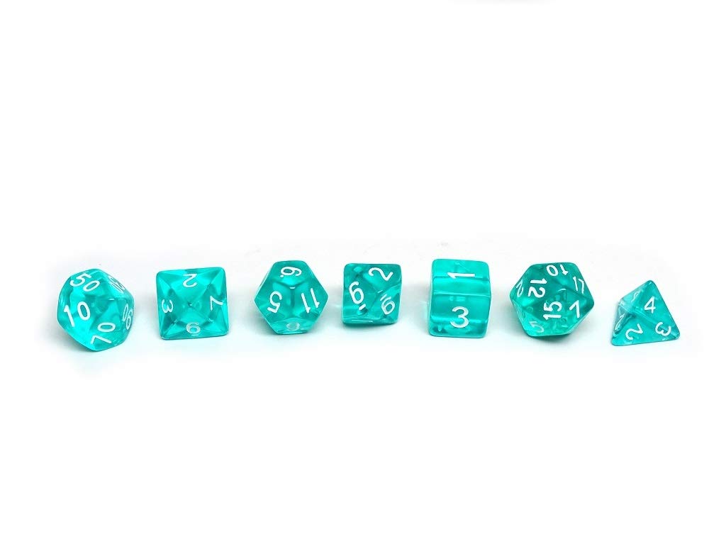 Premium Teal Translucent Polyhedral Dice Set - 7-Piece RPG Dice for Dungeons & Dragons, Pathfinder & Tabletop Games - Includes Free Dice Bag - Perfect for Gifts & Game Nights