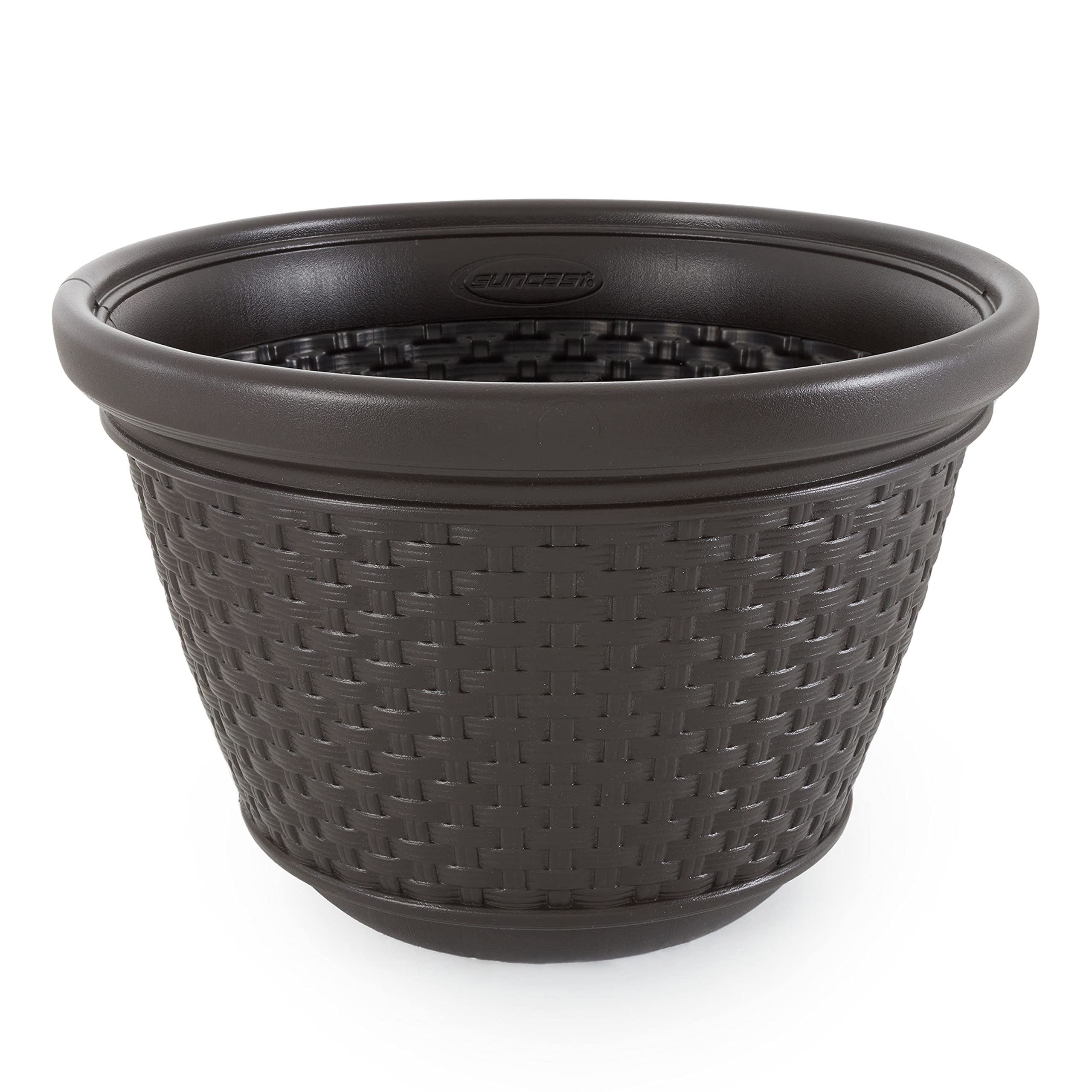 Suncast 100-Foot Resin Wicker Garden Hose Holder - Decorative Outdoor Water Hose Storage Pot (4-Pack) - Perfect for Yard, Patio, and Garden Organization