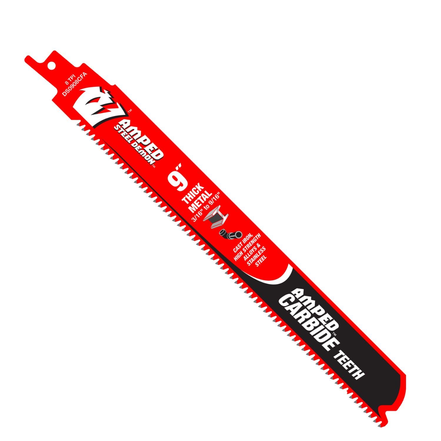 Diablo Amped Steel Demon Carbide Reciprocating Saw Blades for Thick Metal Cutting - 9 Inch Length, 8 TPI - 100X Longer Life - Ideal for Demolition, Metal Fabrication & HVAC Work