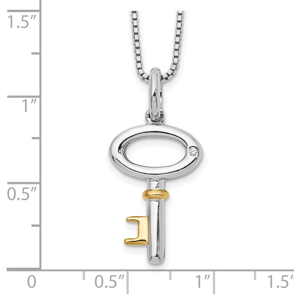 Diamond2Deal Sterling Silver Gold-Tone Diamond Pendant Key Necklace for Women - Elegant Jewelry Gift for Birthday, Anniversary & Valentine's Day