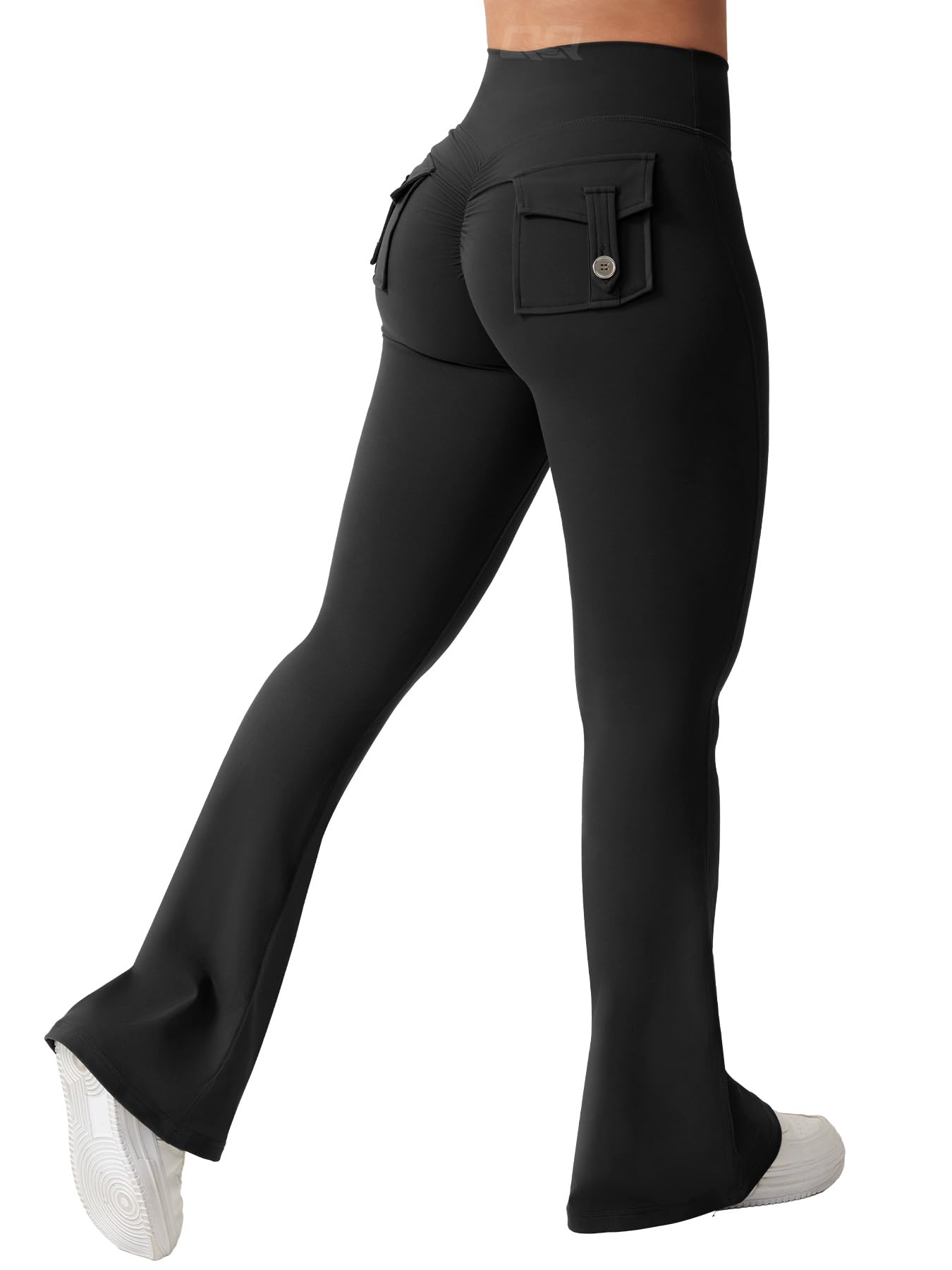 QOQ High Waist Flare Leggings with Pockets for Women - Tummy Control Yoga Pants, Workout Scrunch Bootcut Leggings, Gym & Lounge Wide Leg Pants - Perfect for Yoga, Running, Pilates & Casual Wear