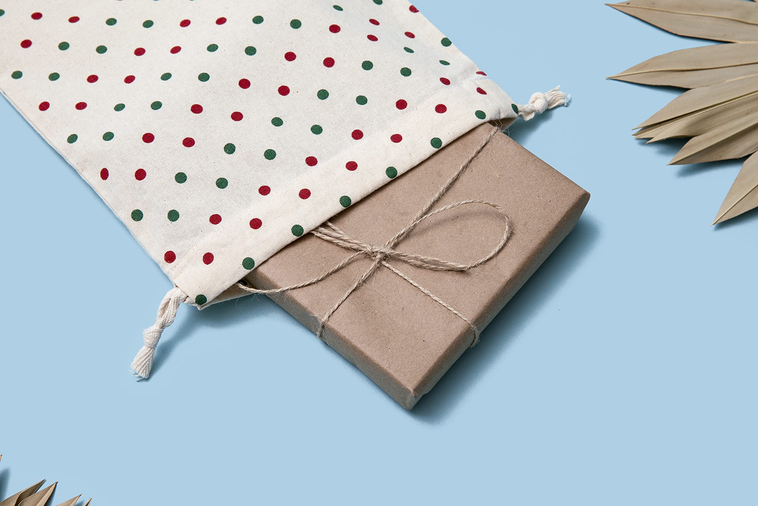 Organic Cotton Reusable Drawstring Gift Bags - Eco-Friendly Washable Fabric Gift Bags for Christmas, Birthdays & Holidays (4 Pack - 11.5