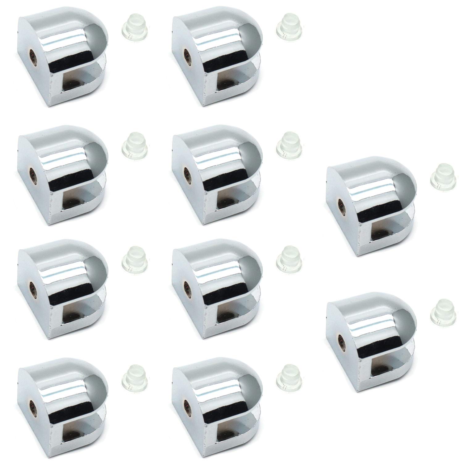 Rannb Adjustable Zinc Alloy Glass Shelf Clips - Wall Mounted Glass Clamp Bracket Support for Shelves (Pack of 10) - Perfect for Kitchen, Bathroom, and Office Organization