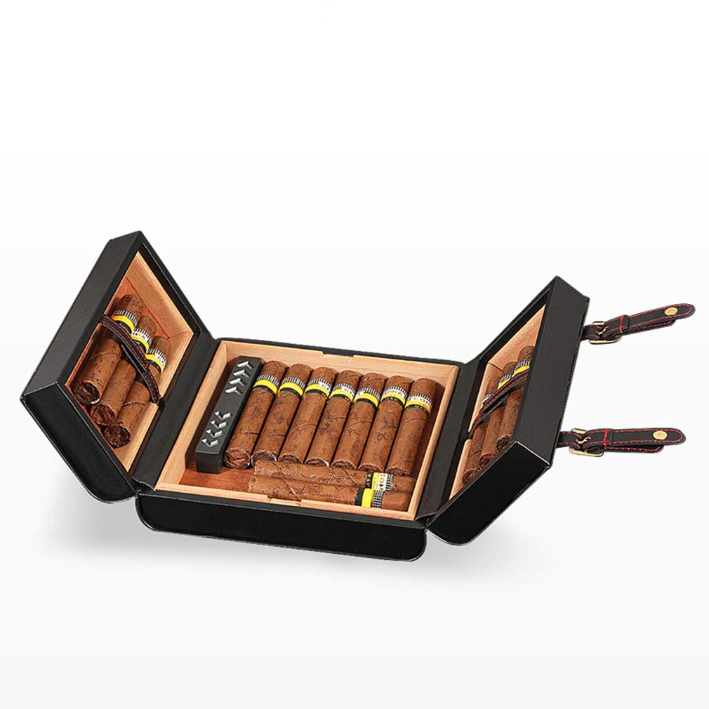Premium Travel Cigar Humidor Case - Cedar Wood Lined Leather Portable Cigar Box with Humidifier | Perfect for Business Gifts, Wedding, Anniversary & Birthday Presents | Great for Travel, Outdoor & Home Cigar Storage