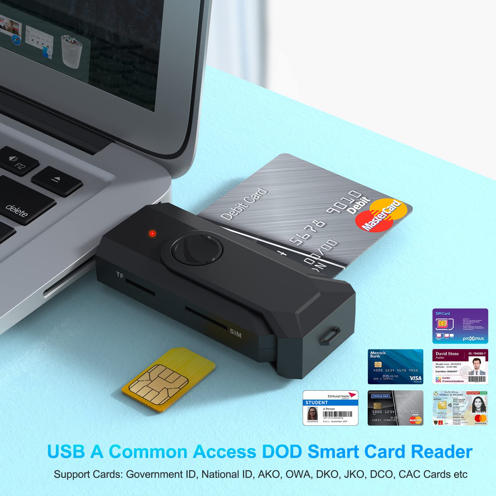 Rocketek 4-in-1 USB Memory Card Reader - SDHC/SDXC/SD & Micro SD Card Adapter with CAC Smart Card Reader for SIM/TF/MMC RS - Compatible with Windows, Mac OS X, Linux/Unix - Perfect for Data Transfer, Photo Backup & Digital Security Access