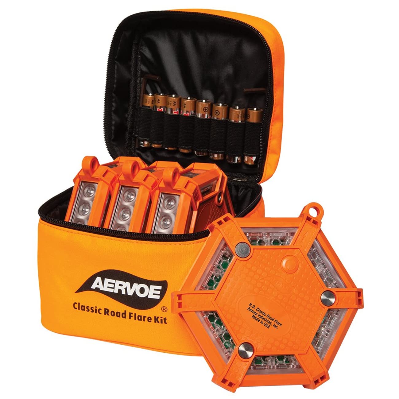 Aervoe 11480 H.D. Classic Road Flare Kit with Red LEDs - 7 Flash Patterns, Crushproof & Waterproof, 2-Mile Visibility, Rubber Housing, 100K Hour Life - Emergency Safety Lights for Vehicles, Roadside, Boating & Outdoor Adventures