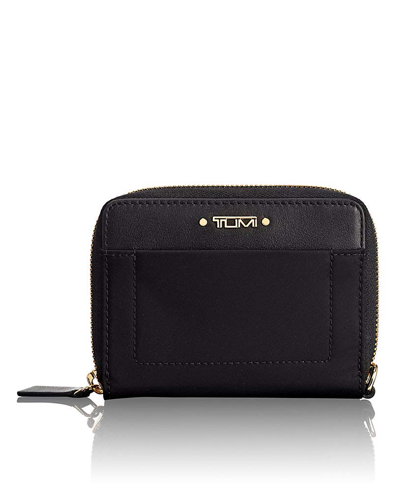 TUMI Voyageur Tri-Fold Zip-Around Wallet for Women - Slim RFID Blocking Leather Card Holder with Multiple Pockets - Perfect for Travel, Business & Everyday Use - Black