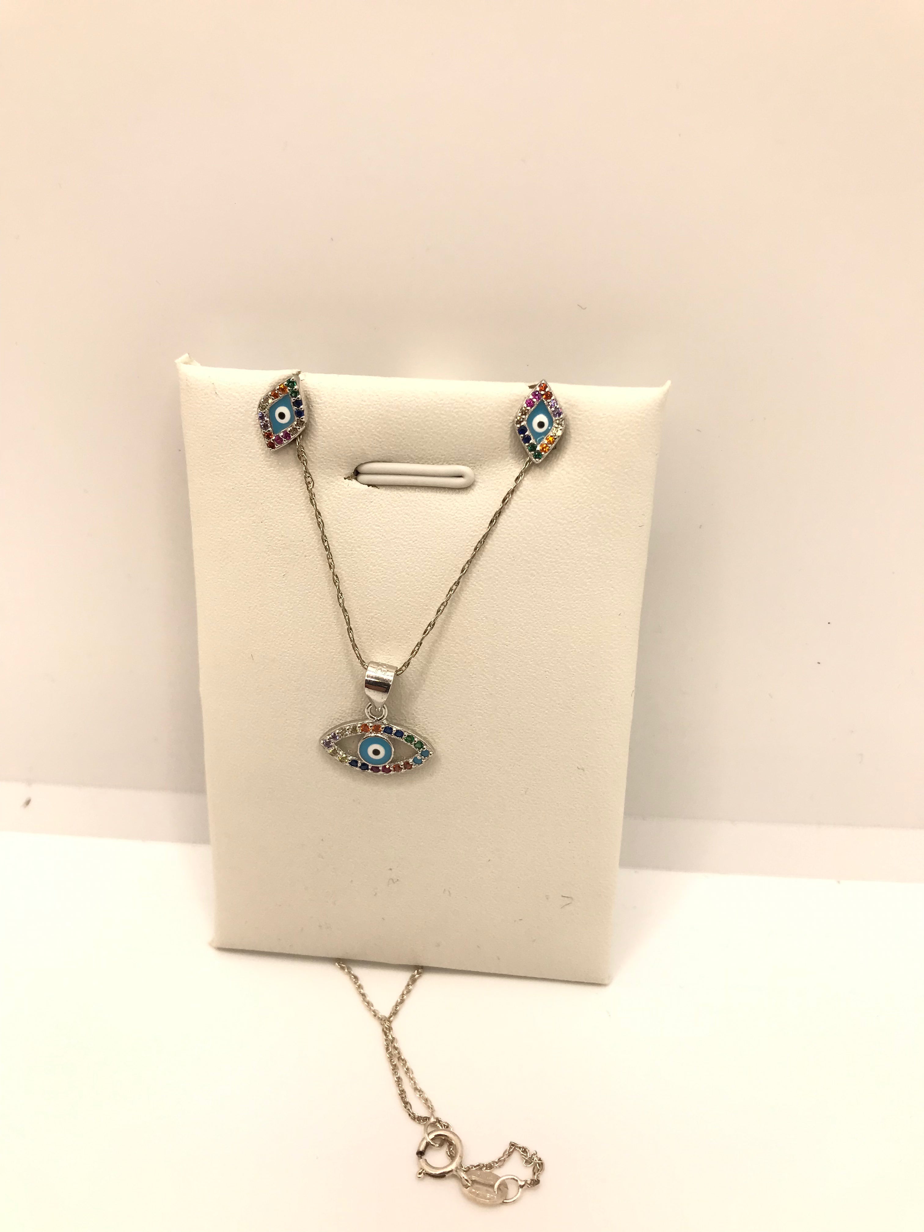 Sterling Silver Multi-Colored Evil Eye Jewelry Set - Protection & Good Luck Charm for Women, Men, Teens | Perfect for Gifts, Everyday Wear & Spiritual Healing