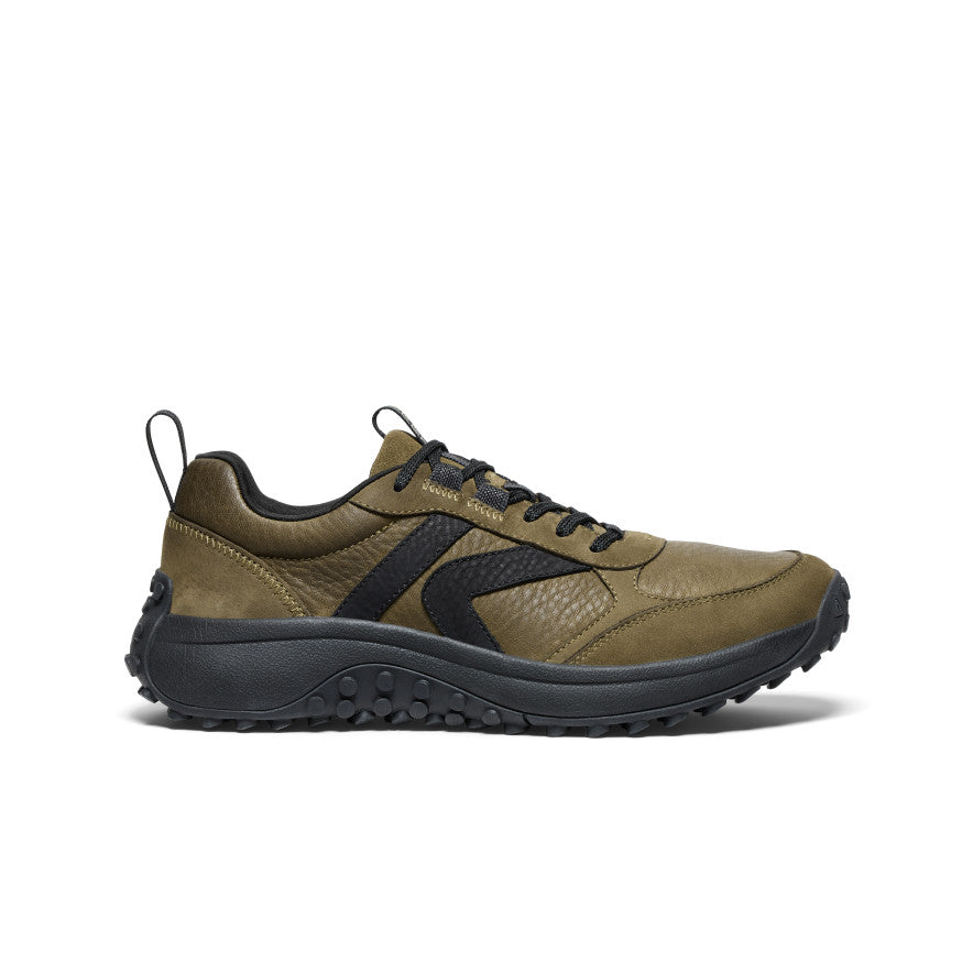 KS86 Men's Leather Sneakers - Dark Olive & Black | Casual Comfort Shoes for Walking, Travel & Everyday Wear