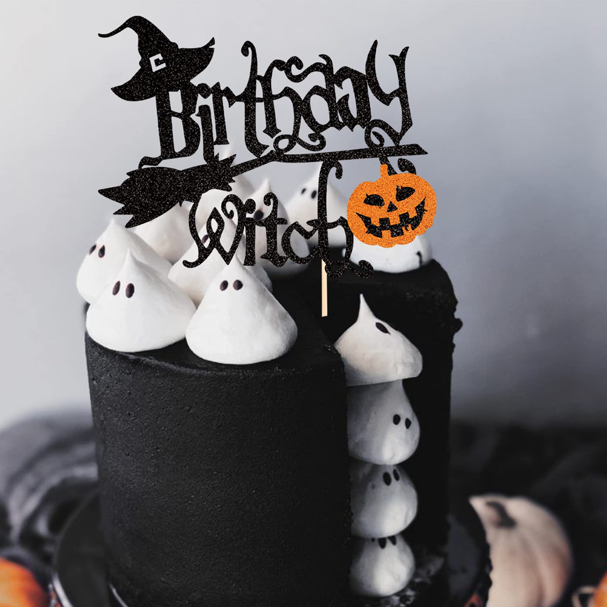 1 PCS Glitter Pumpkin Halloween Witch Cake Topper - Witch Cake Pick Decorations for Halloween Party, Girls Birthday Party Supplies | Perfect for Cupcakes, Cakes, Desserts & Themed Celebrations
