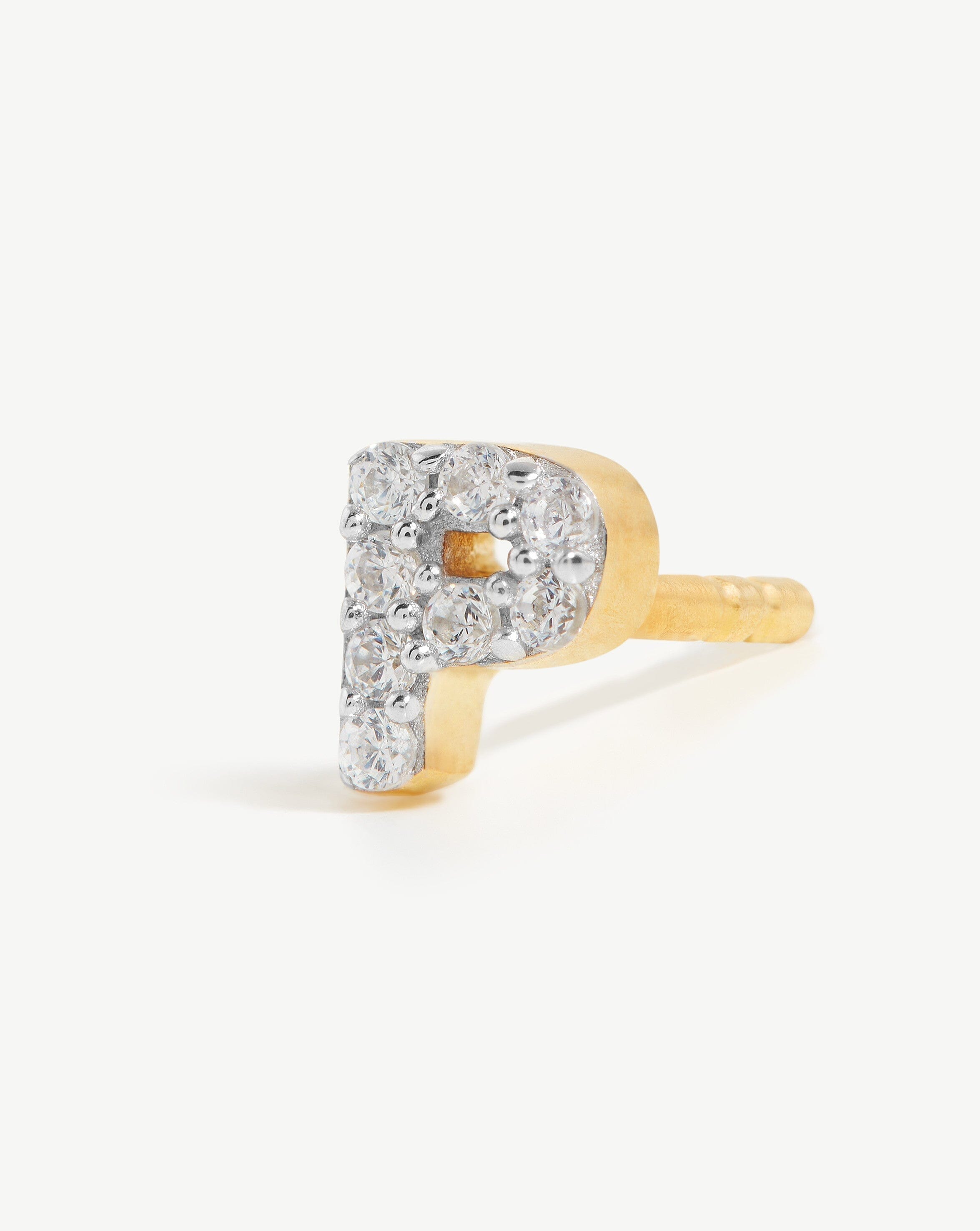 Pave Initial Single Stud Earring - Personalized 18k Gold Vermeil & Cubic Zirconia Monogram Jewelry | Elegant Gift for Women, Birthday, Anniversary | Perfect for Everyday Wear & Special Occasions