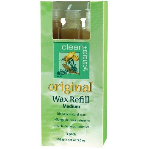 Clean + Easy Medium Original Roll-On Wax Refill for Wax Cartridge - Hygienic Hair Removal Treatment for Fine to Coarse Hairs, Gentle on Delicate Skin (3 Pack) | Perfect for Legs, Arms, Bikini Line & Facial Hair at Home