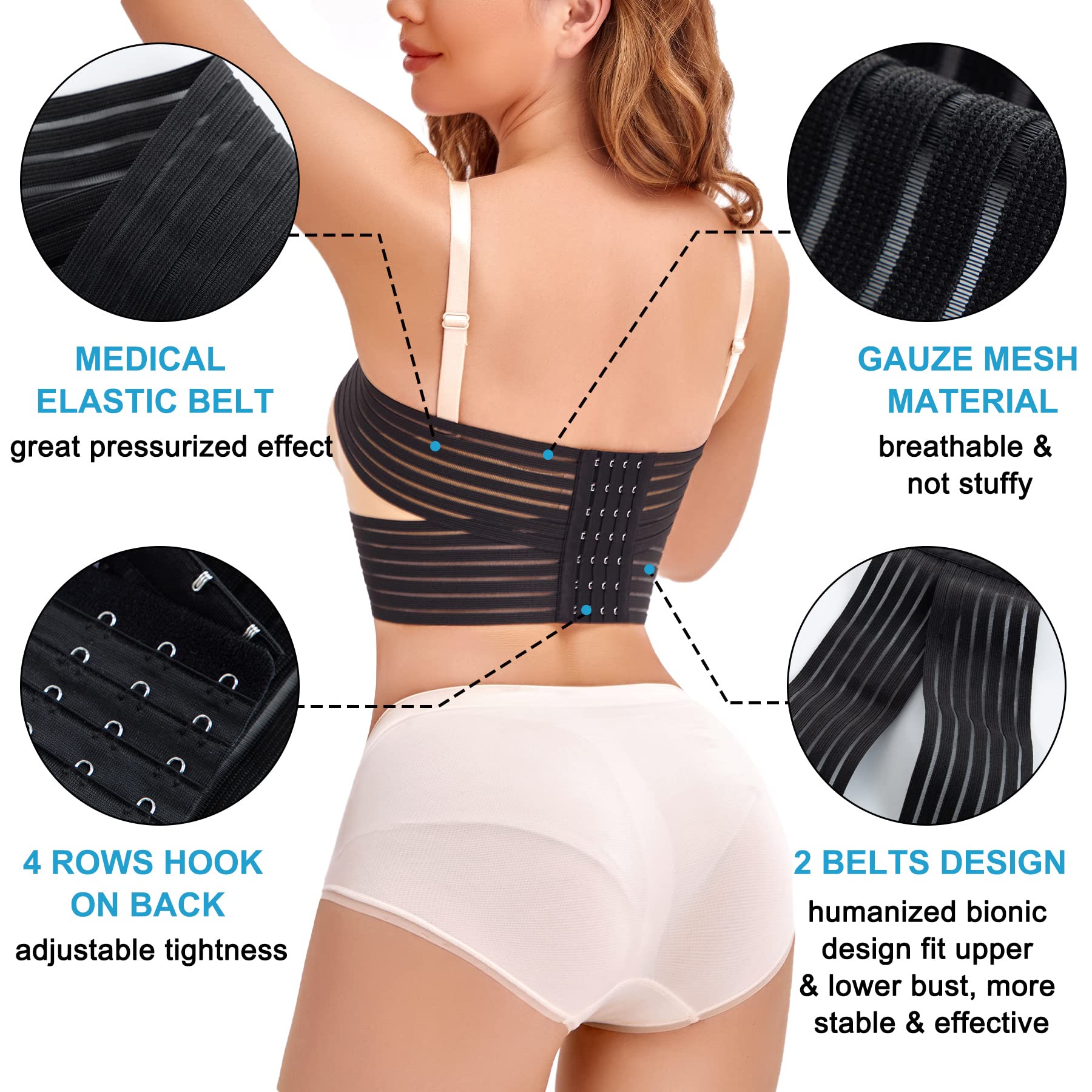 SCARBORO Post-Surgery Breast Bands for Women - Implant Stabilizer & Compression Band for Breast Augmentation/Reduction - Medical Chest Support Strap for Large Breasts & Exercise Recovery - Ideal for Post-Op Care, Workout Support & Daily Comfort