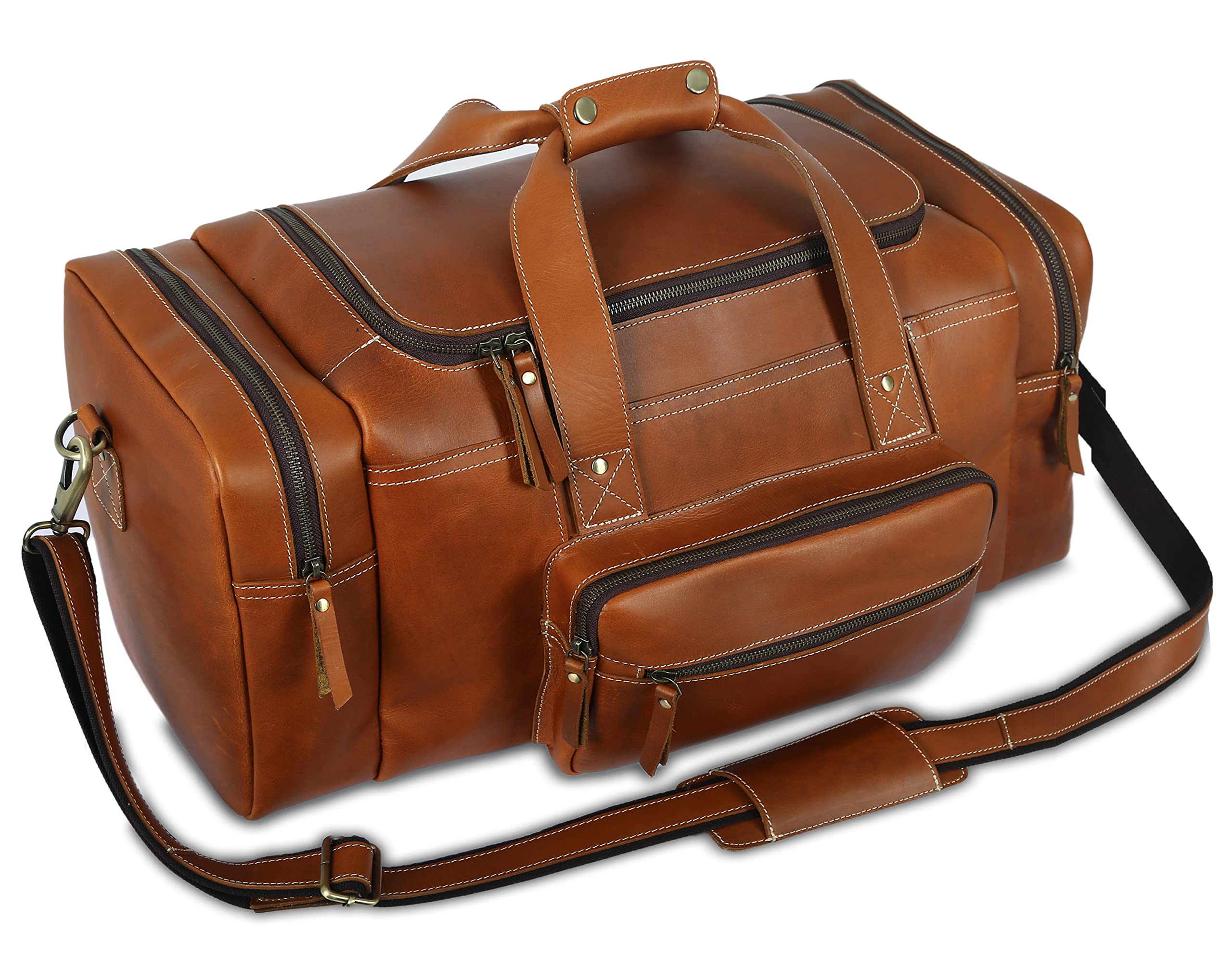 24 Inch Leather Duffel Bag with U-Shaped Zip - Large Travel Holdall for Gym, Sports & Weekend Getaways - Perfect for Workouts, Business Trips & Outdoor Adventures