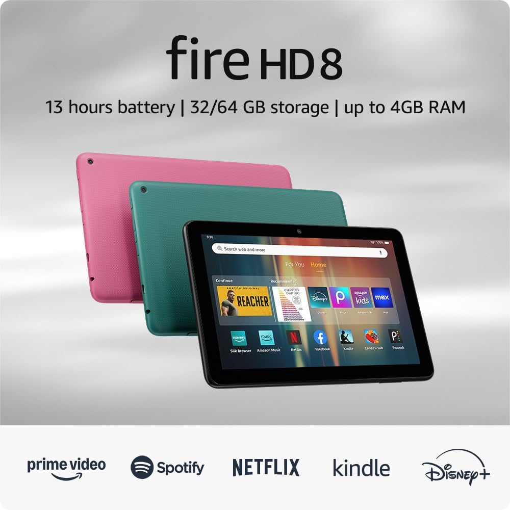 Amazon Fire HD 8 Tablet (2023 Newest Model) - 32GB, 10-Hour Battery, HD Display - Perfect for Streaming, Reading & Kids Entertainment