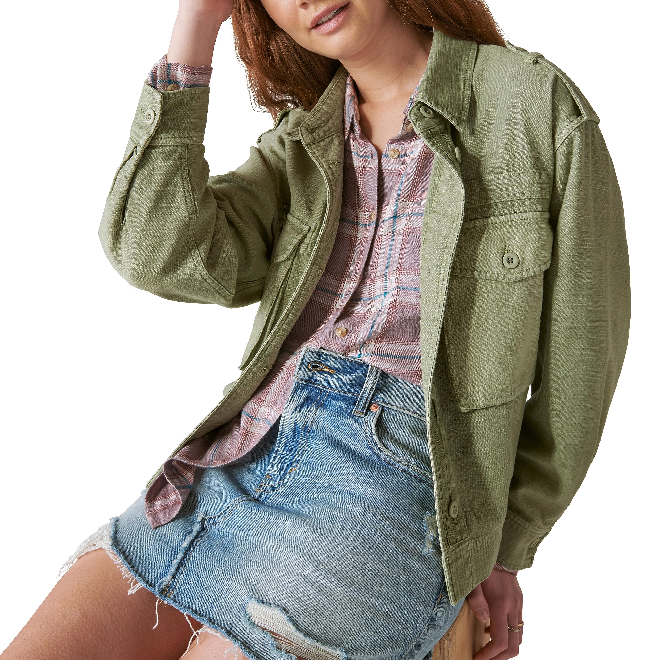 Lucky Brand Women's Cropped Twill Utility Jacket - Stylish Casual Denim Jacket for Spring & Fall | Perfect for Outdoor Adventures, Travel & Everyday Wear