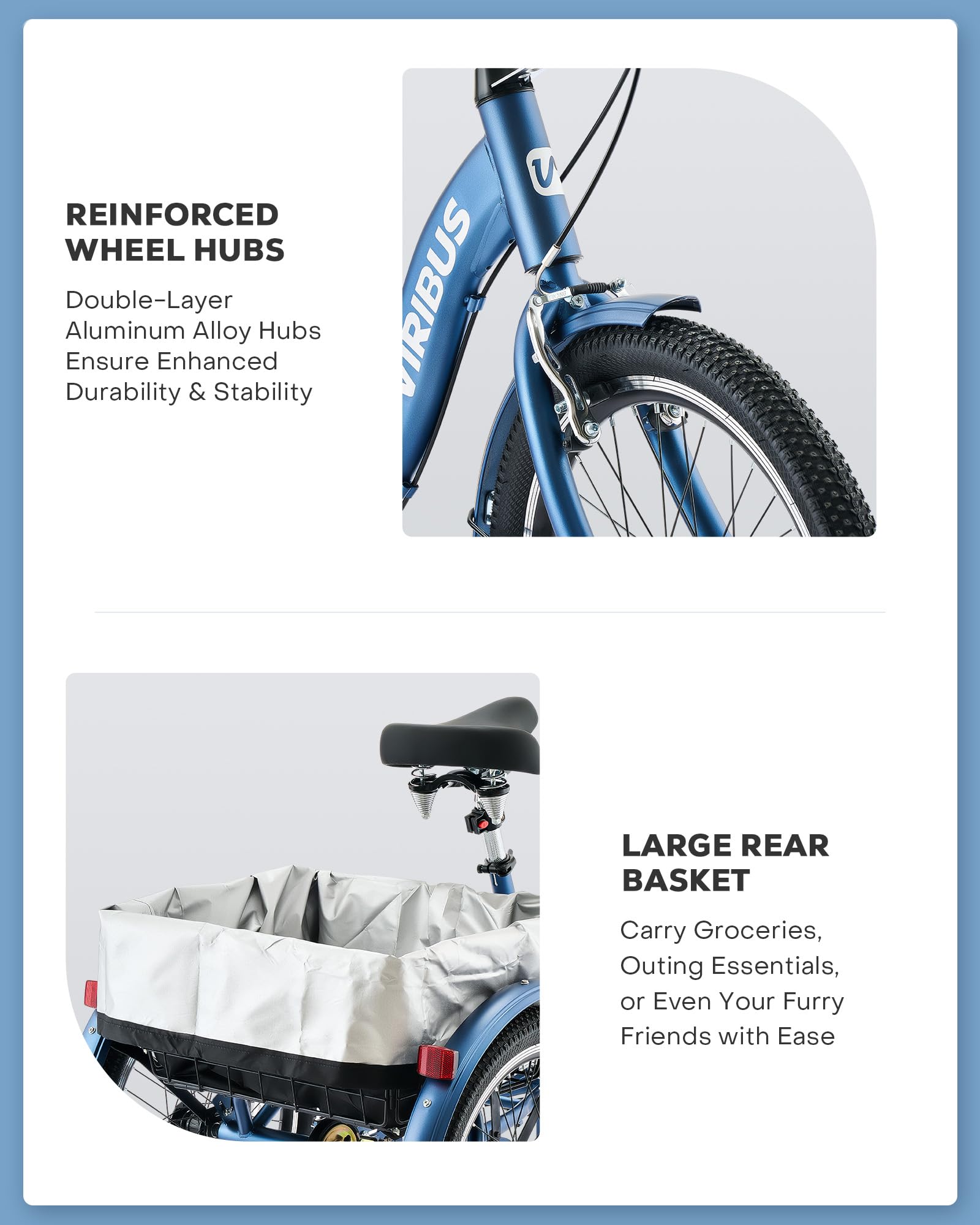Viribus 20 Inch Folding Adult Tricycle - 1 or 7 Speed 3 Wheel Bike with Lock, Foldable Trike for Men, Women & Seniors (330lb Capacity) - Perfect for Commuting, Shopping & Leisure Rides