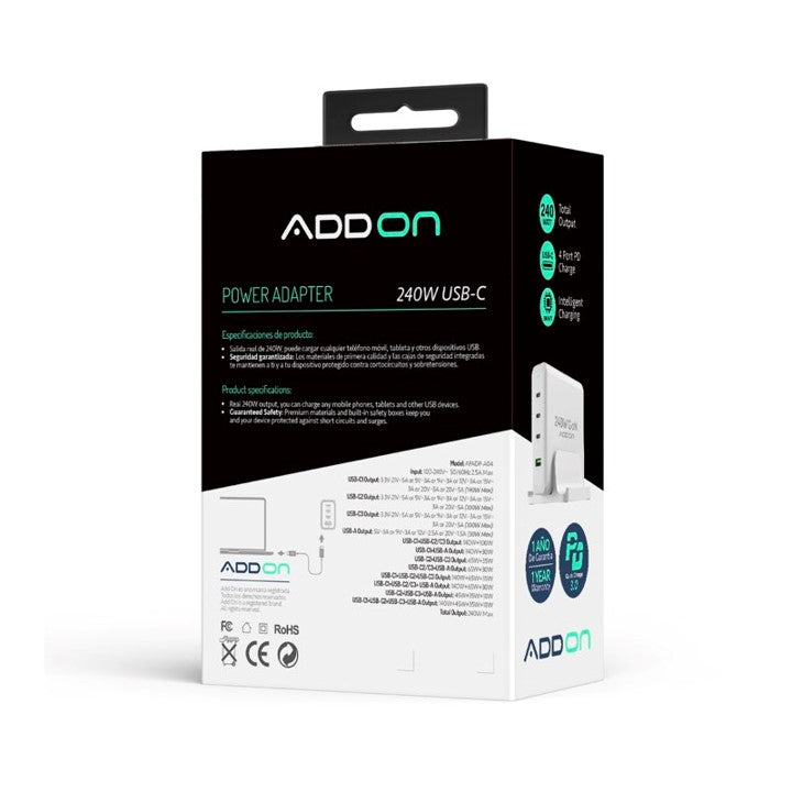 240W GaN 4-Port Wall Adapter - Fast Charging USB-C Power Adapter for Phones, Laptops & Tablets - Perfect for Home, Office & Travel Use