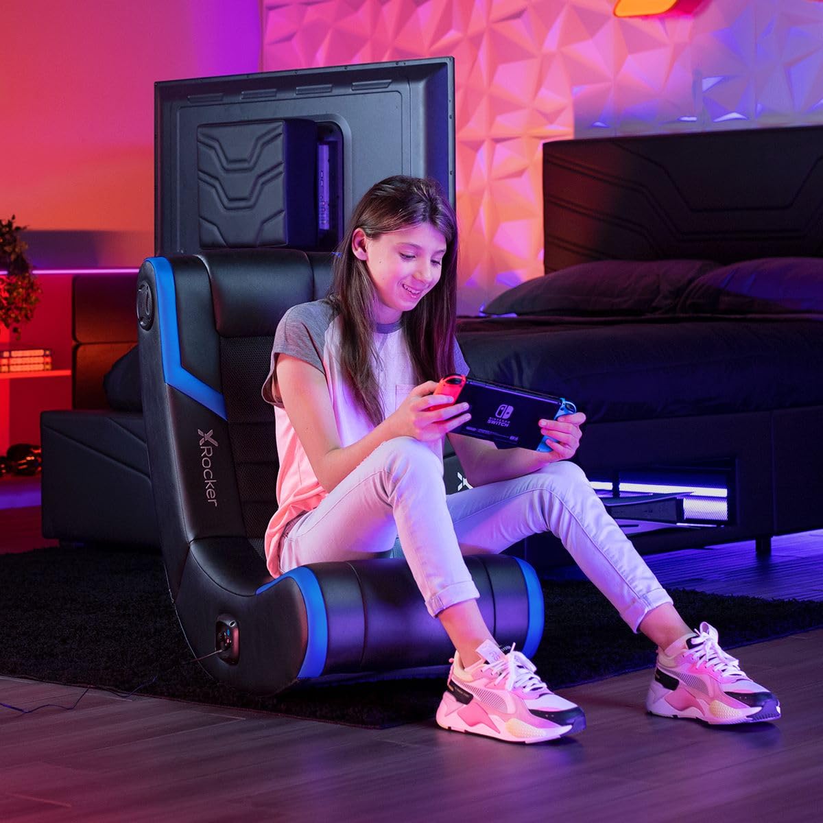 X Rocker Video Gaming Floor Rocker Chair with Built-in Audio Speakers - Foldable Ergonomic Design for Bedroom, Game Room or Living Room - Perfect Gift for Gamers, Boys, Girls & Teens Ages 5-17 - Great for Gaming, Movie Nights & Relaxation