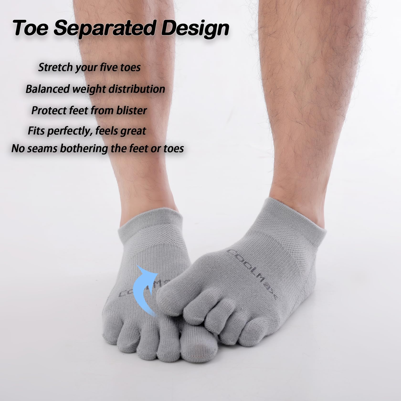 Coolmax Cushioned Toe Socks for Men & Women - 3 Pairs Breathable Five Finger Athletic Socks for Running, Yoga & Outdoor Activities