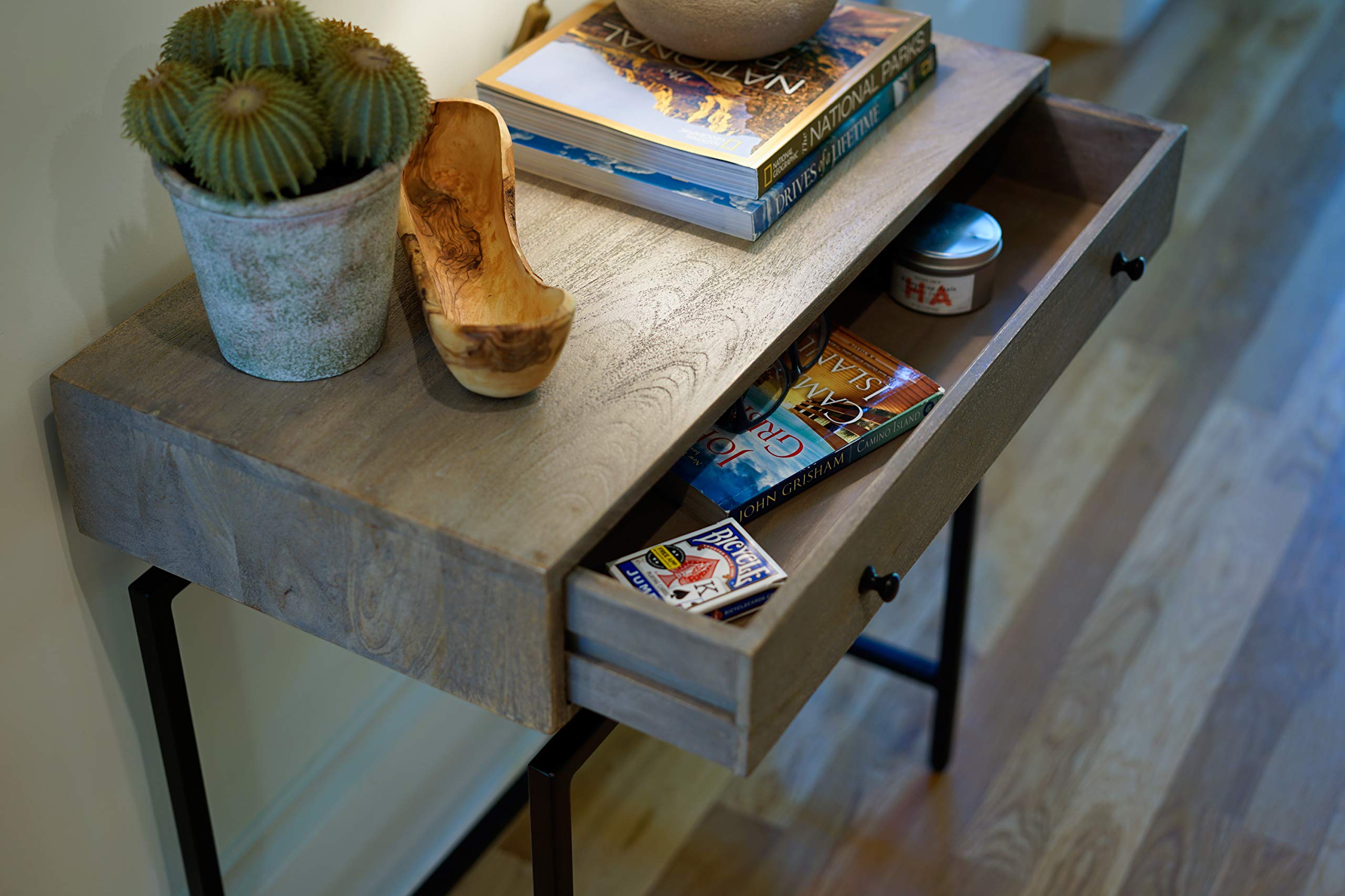 Posh Pollen Cambridge Writing Desk - Modern Grey Office Furniture & Console Table for Home Office, Study, or Living Room Workspace