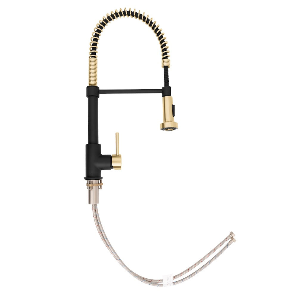 ZLINE Autograph Edition Apollo Pull Down Spring Single Handle Kitchen Faucet in Matte Black & Champagne Bronze - Modern High Arc Design for Easy Dishwashing & Food Prep, Perfect for Farmhouse & Contemporary Kitchens (APL KF ZMBCB)