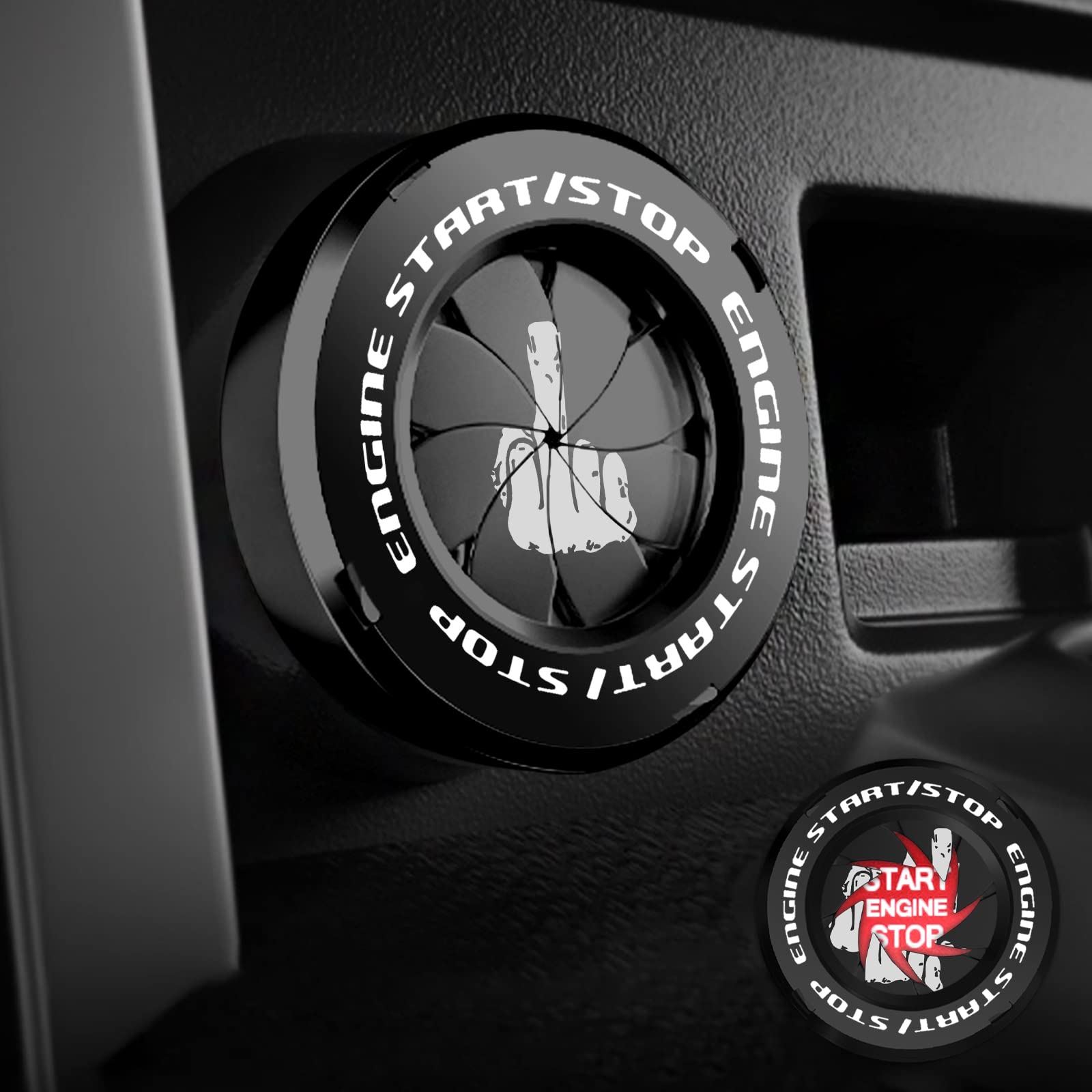 Rotary Push Start Button Cover - Black Car & Motorcycle Accessory for Engine Start Stop