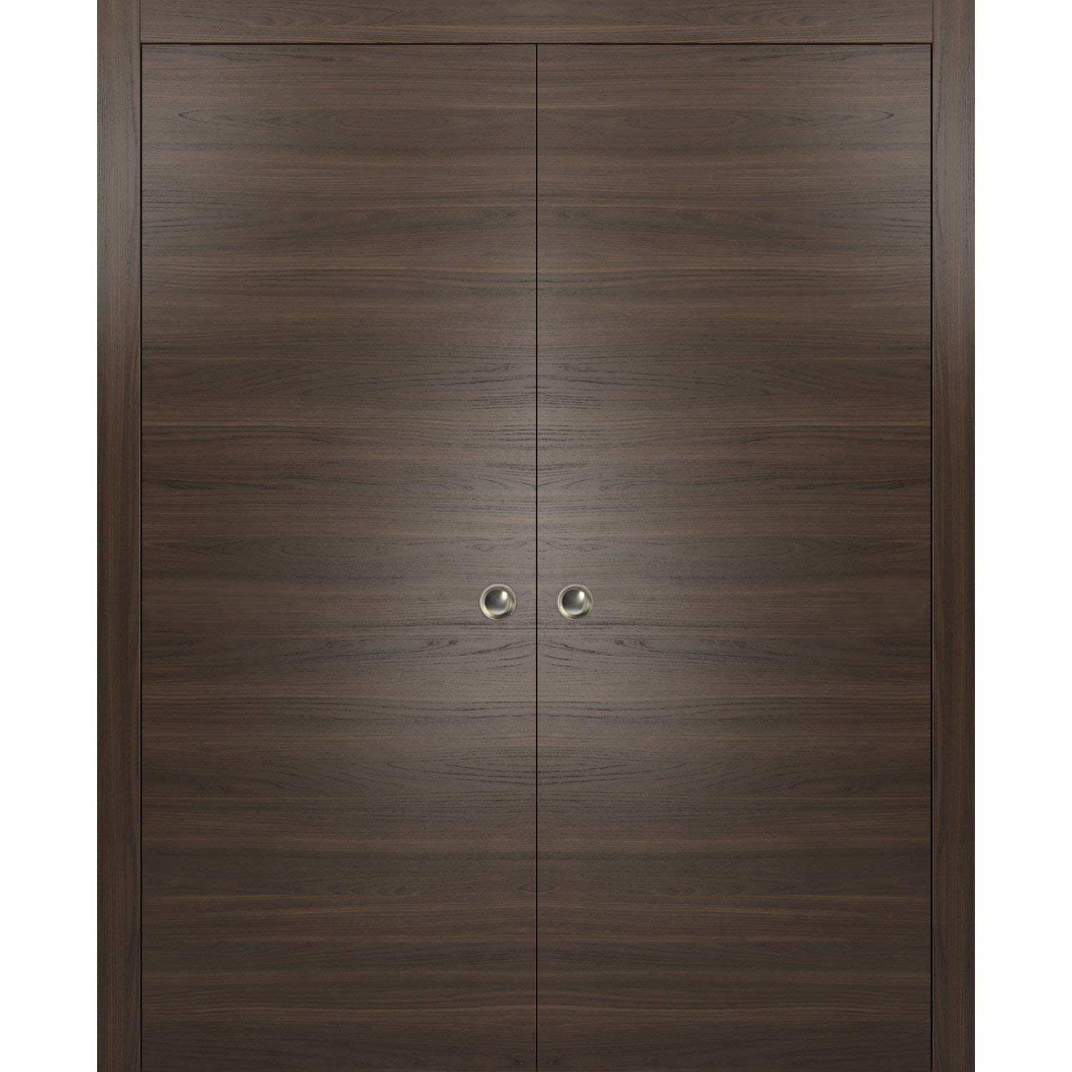 Modern Double Pocket Closet Doors 36x96 - Solid Wood Interior Sliding Door with Pocket Frame, Trims, Pulls & Rail Hardware | Planum 0010 Chocolate Ash Finish | Perfect for Bedroom, Walk-in Closet and Space-Saving Storage Solutions