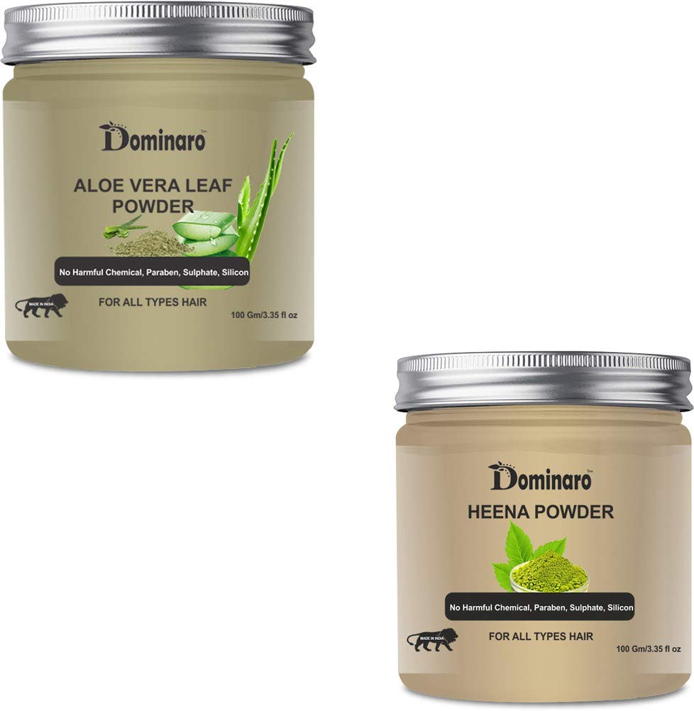 Dominaro 100% Organic Aloe Vera Leaf & Henna Powder for Skin & Hair Care - 2 Jars (200g Total) | Natural Moisturizer, Scalp Treatment & Hair Coloring | Perfect for DIY Beauty & Ayurvedic Remedies