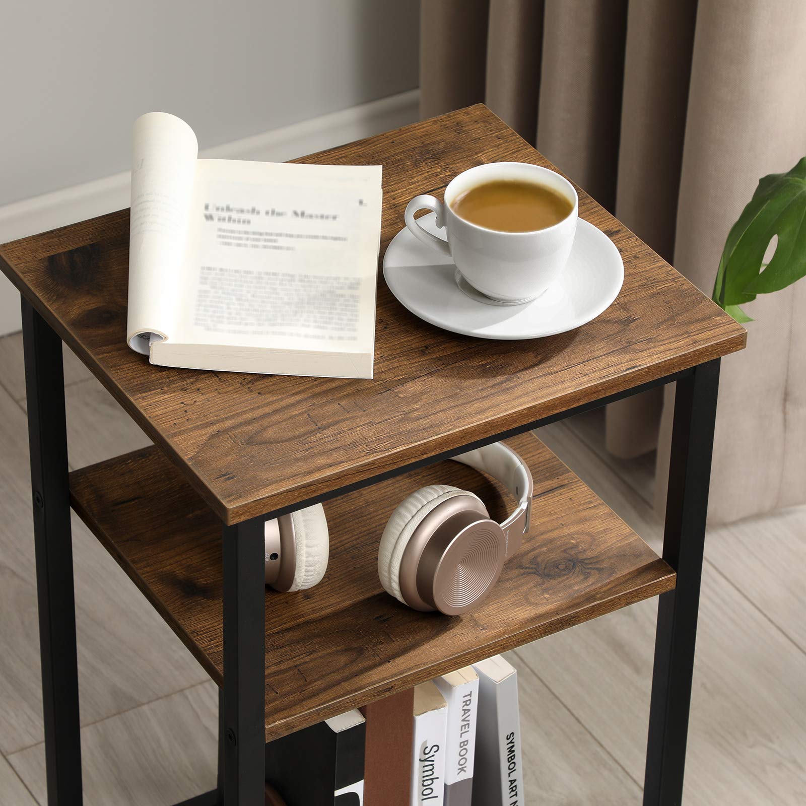 VASAGLE 2-Pack 3-Tier End Tables with Steel Frame - Nightstands & Side Tables for Living Room & Bedroom - Easy Assembly Small Space Furniture in Chestnut Brown - Perfect for Apartment, Dorm, or Office Use