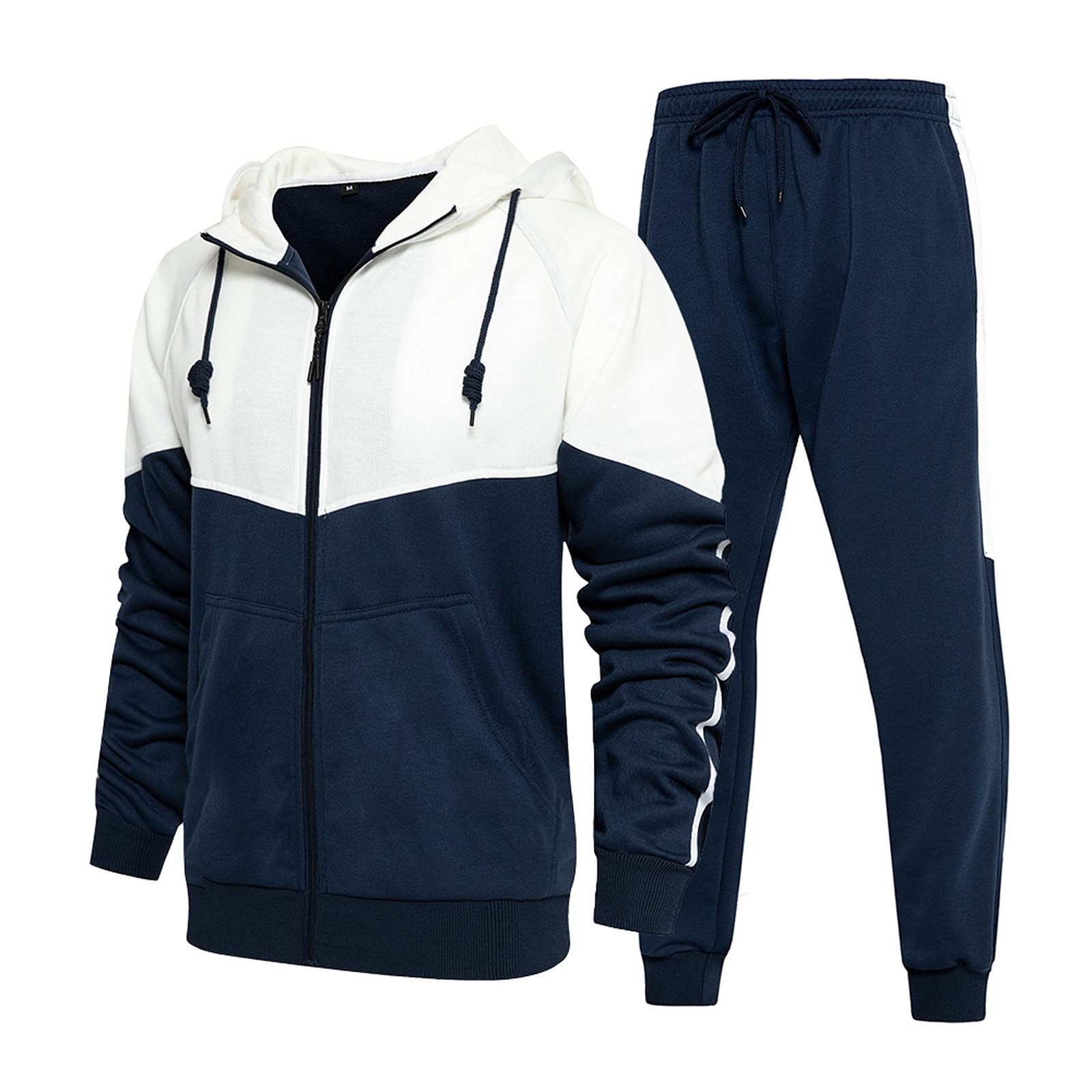 Blandoom Fossean Men's Zip-Up Hoodie & Jogger Tracksuit Set - Plain Activewear with Zip Pockets, Warm 2-Piece Jogging Outfit for Men, Perfect for Gym, Running, and Casual Wear
