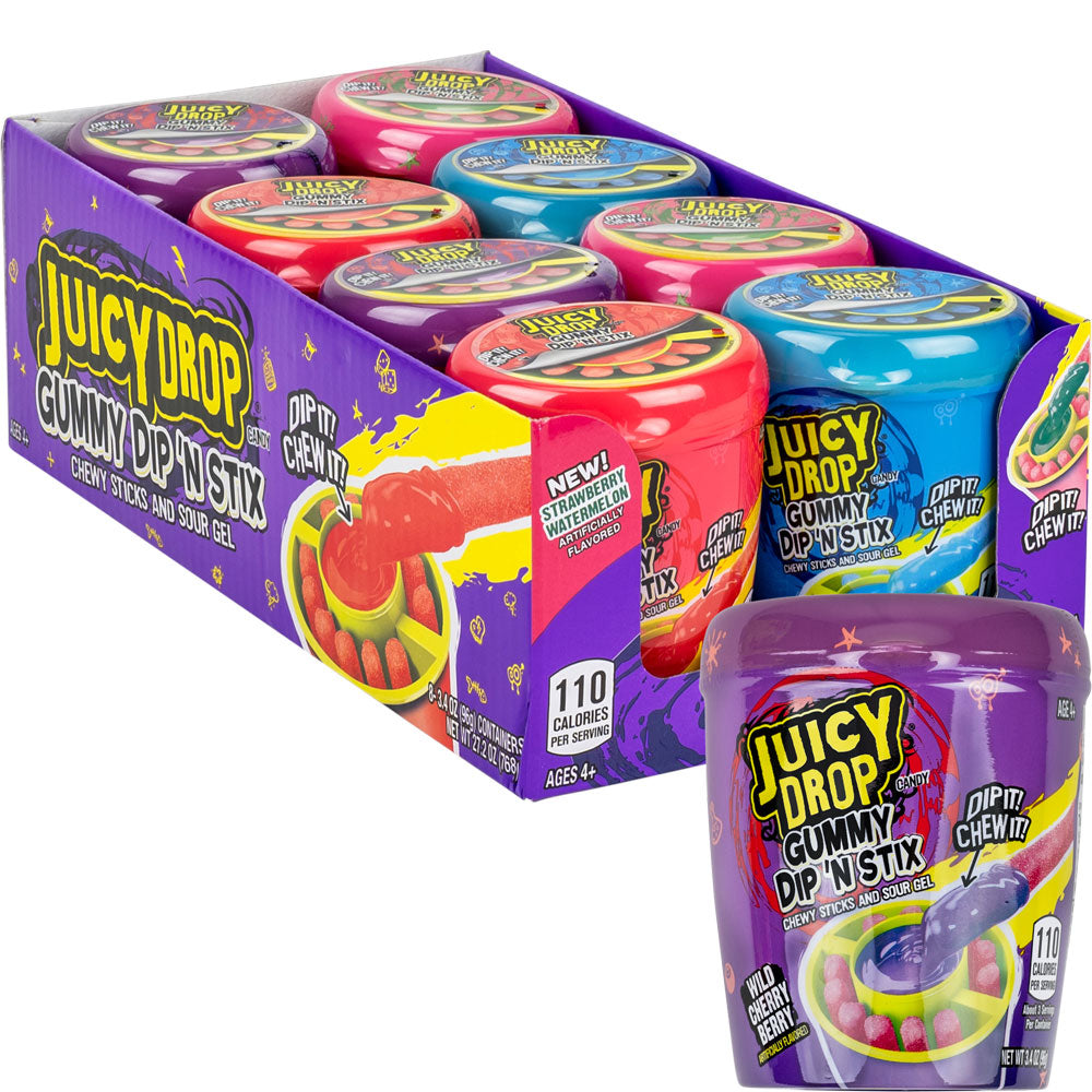 Juicy Drop Gummy Dip 'N Stick Candy - 8 Count Pack - Sweet & Sour Candy for Kids & Adults - Perfect for Parties, Movie Nights & Snacking