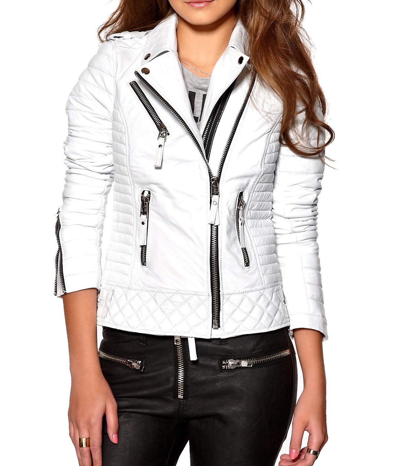 Women's Lambskin Leather Bomber Biker Jacket - Stylish Motorcycle Jacket for Women, Genuine Soft Lambskin, Fashion Outerwear for Riding, Night Out & Casual Wear
