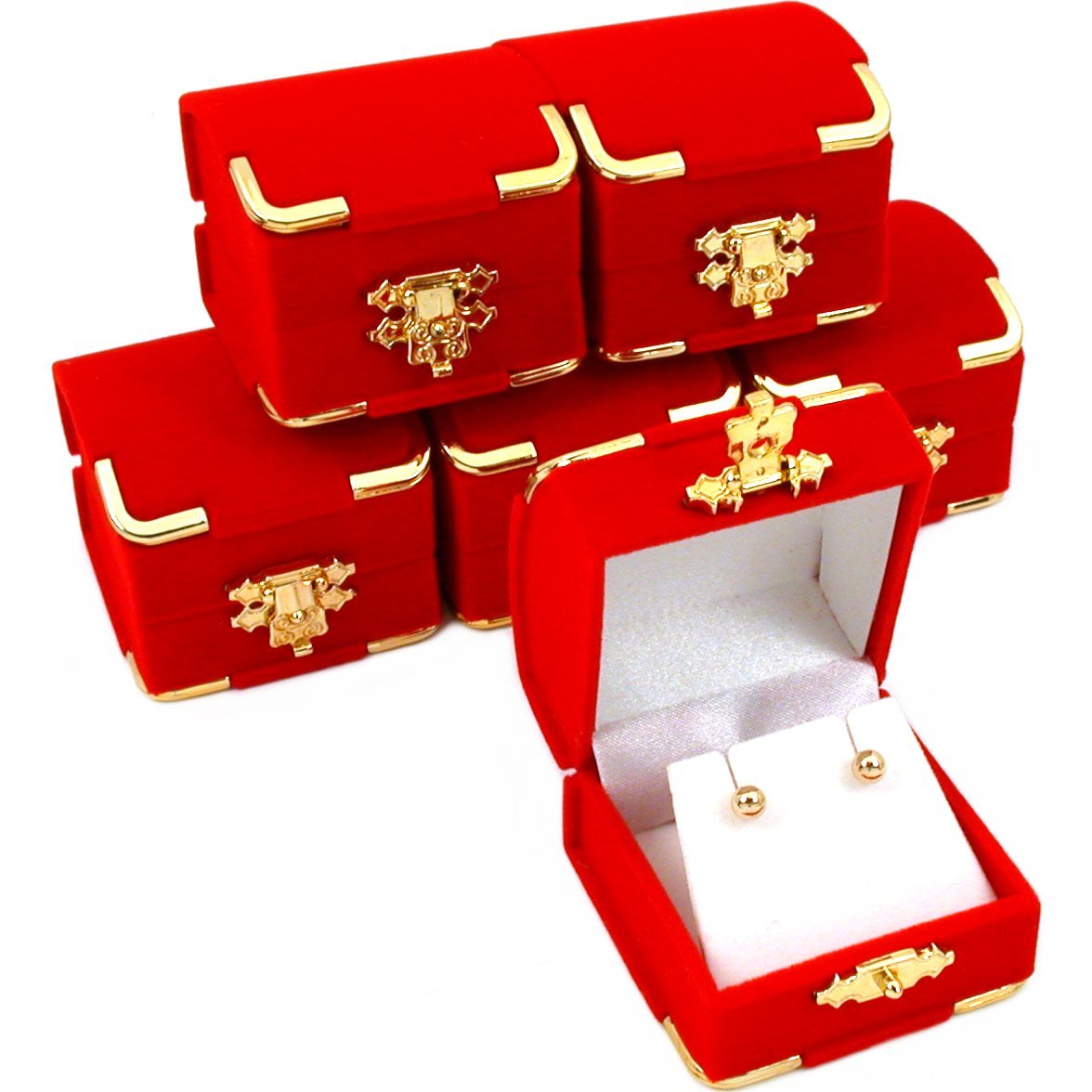 6-Piece Red Velvet Jewelry Gift Box Set - Elegant Earring Display Case for Women, Perfect for Gifts, Storage & Retail Showcase