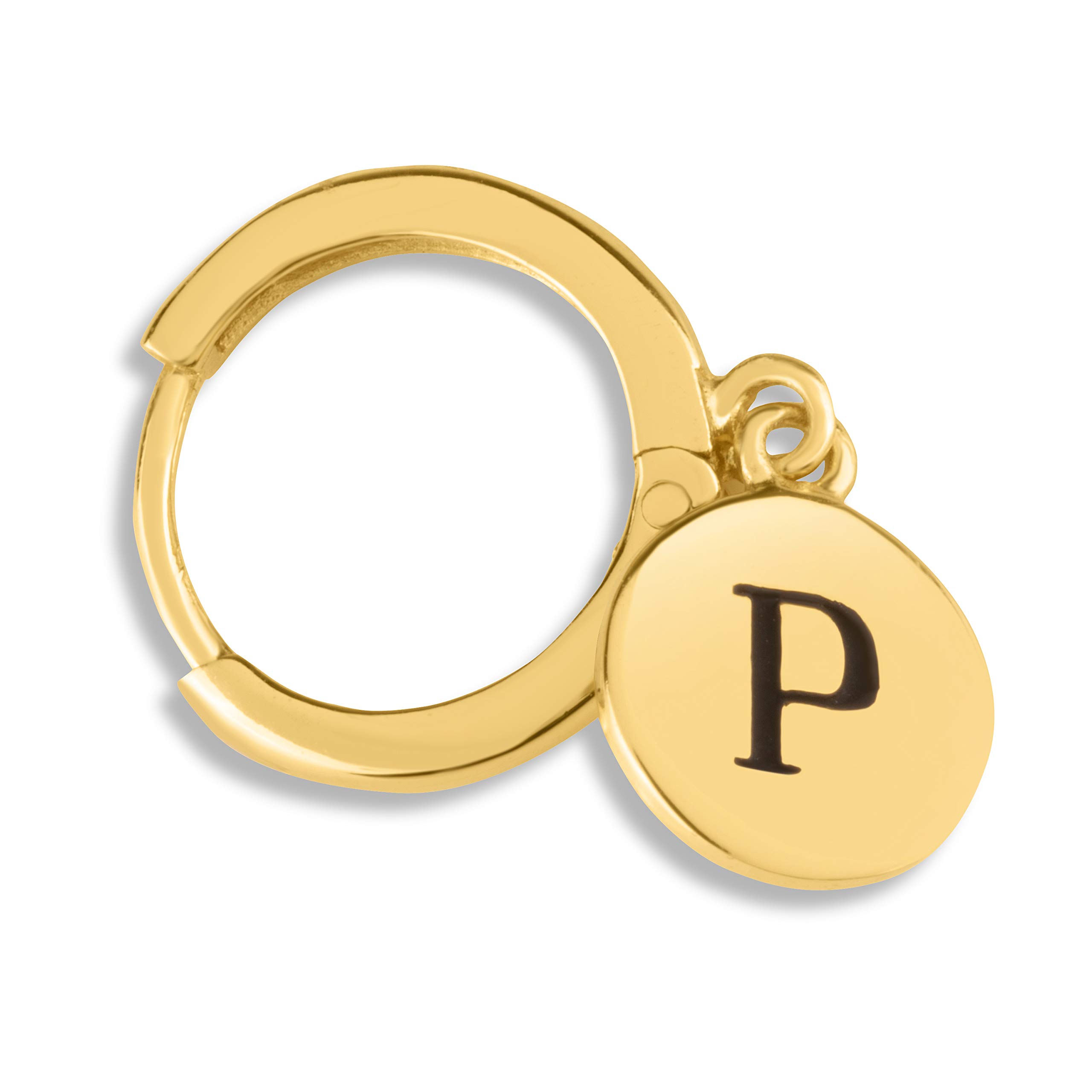 18K Gold Plated Sterling Silver Women's Initial Engraved Disc Huggie Earrings - Personalized Monogram Jewelry for Everyday Wear & Special Occasions