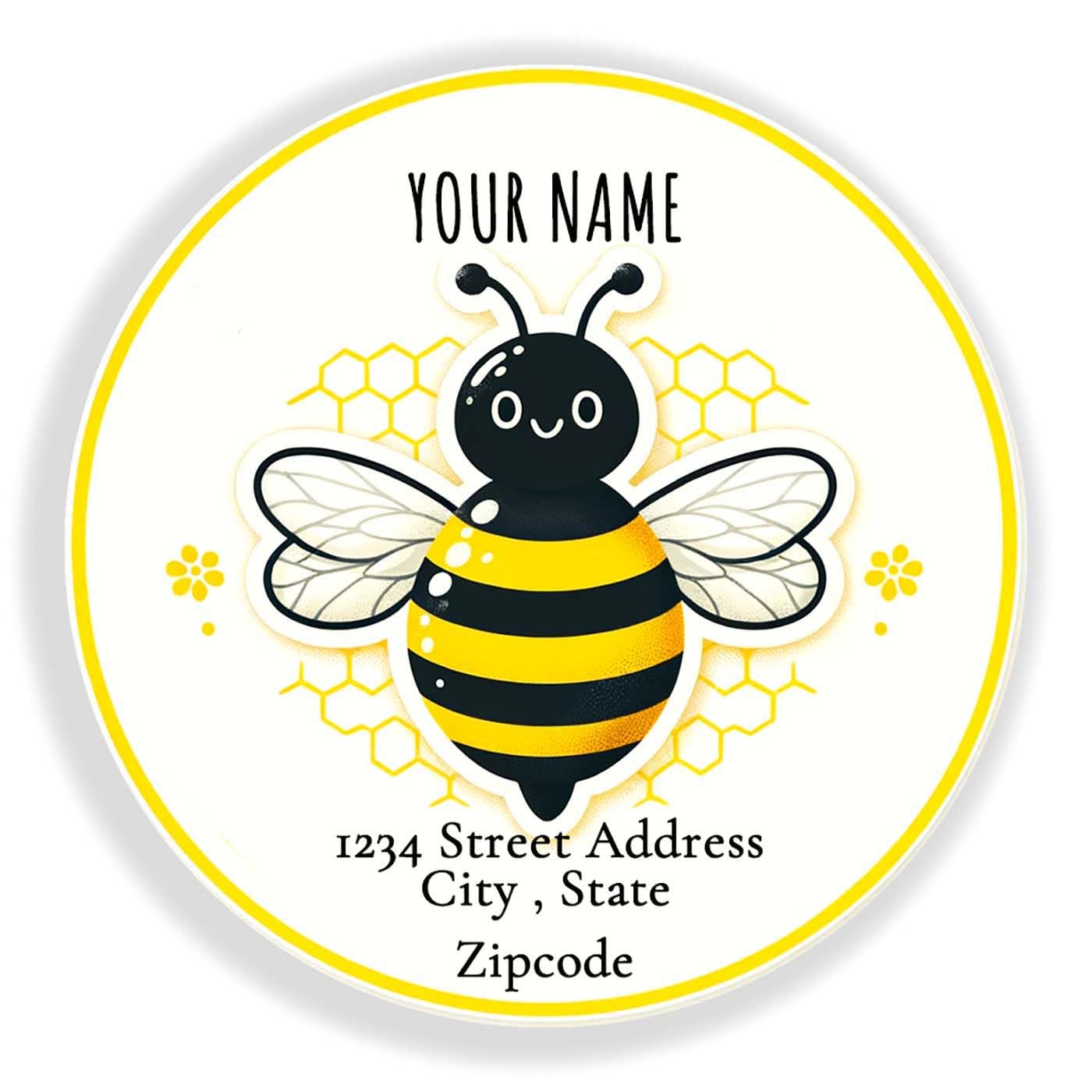 Customizable Bumblebee Round Stickers - Yellow & Black Personalized Address Labels (100 Pack, 2