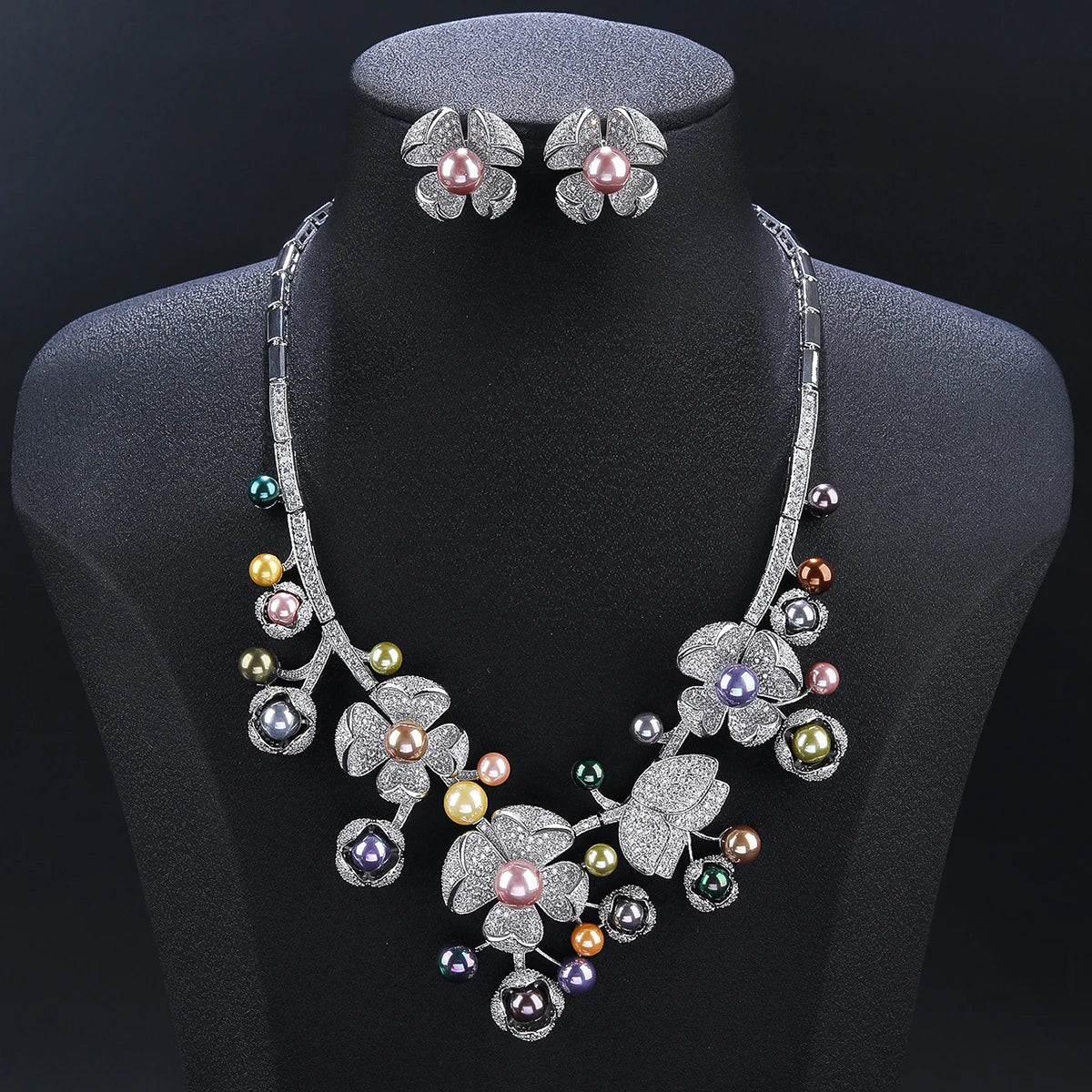 Luxury Bridal Jewelry Set - Pearls & Cubic Zirconia Wedding Necklace & Earrings Set for Women - Perfect for Bridal Party, Prom, Anniversary & Formal Events
