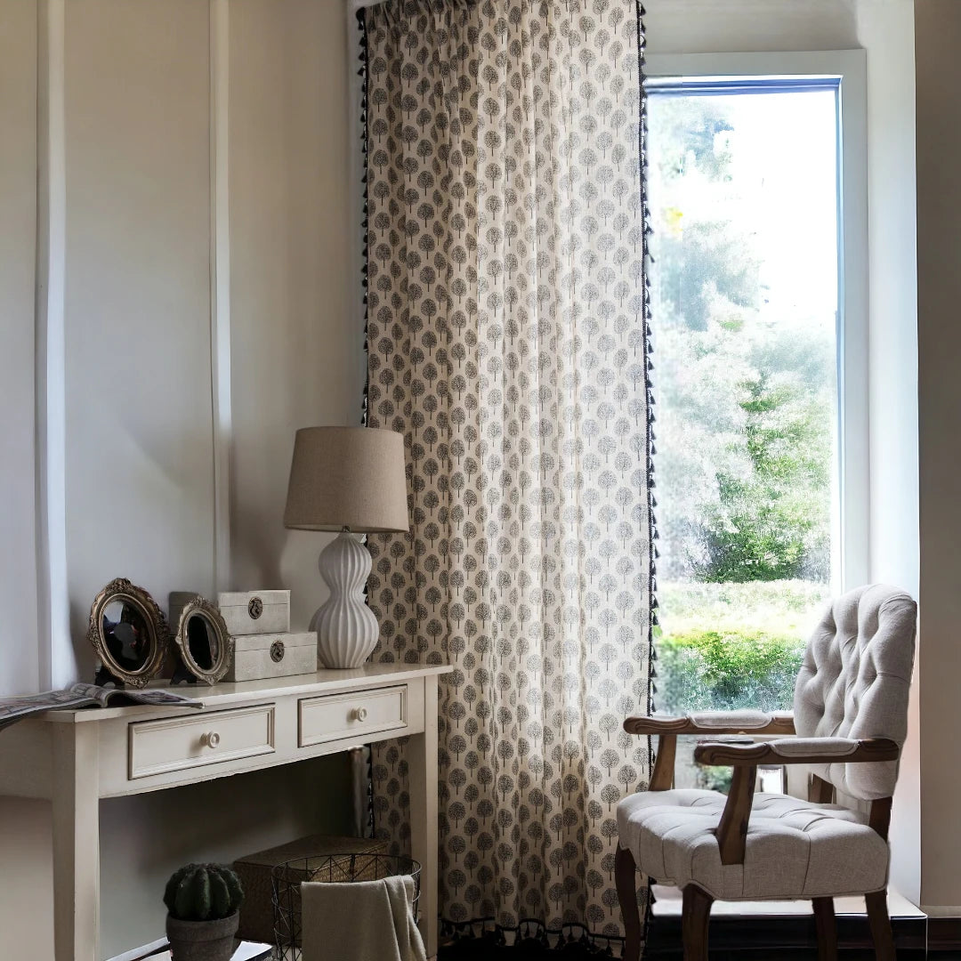Alisa Tree Print Grommet Cotton Light Filtering Custom Curtains - Elegant Window Treatment for Living Room, Bedroom & Nursery