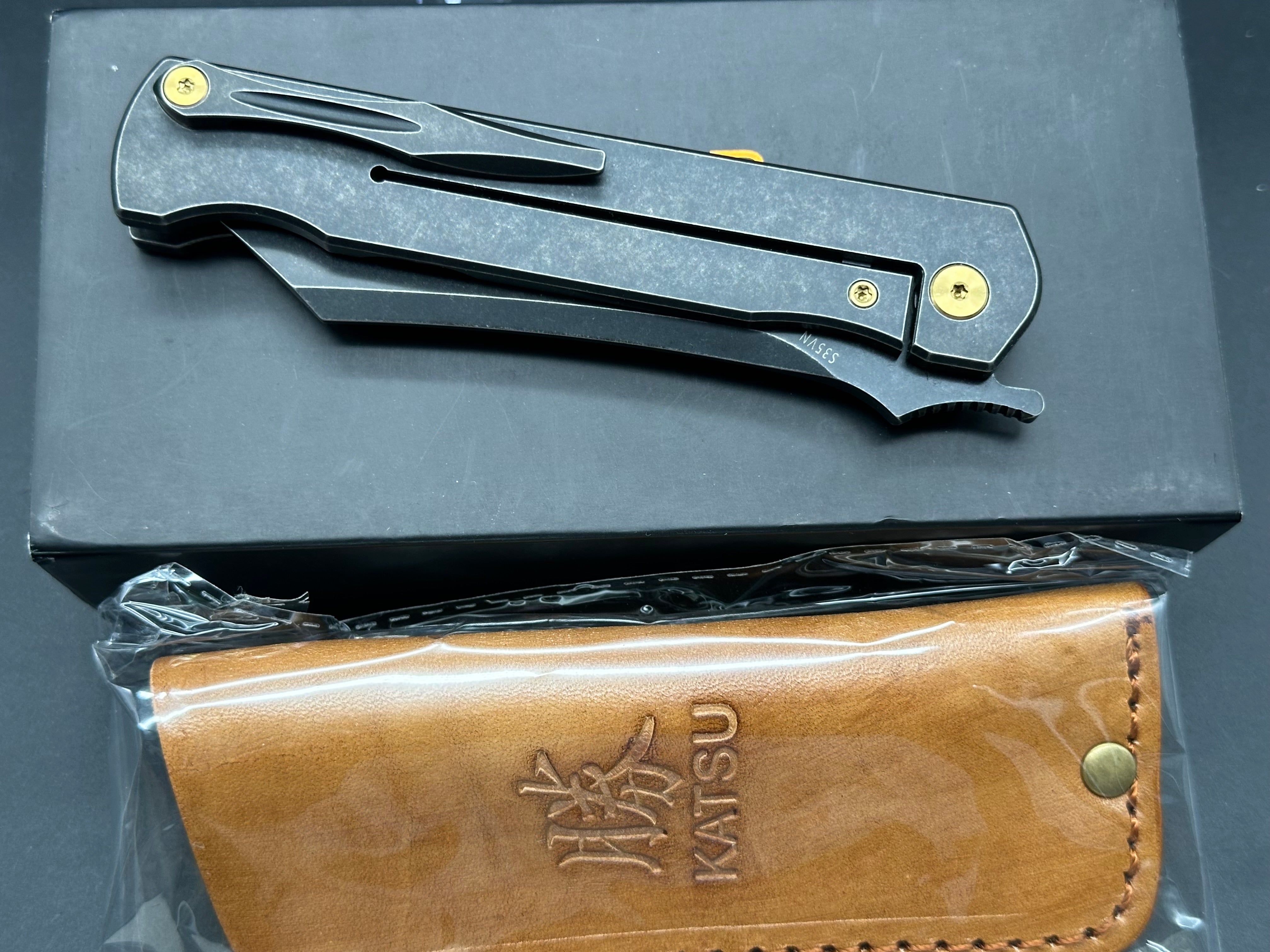 KATSU JT03 Folding Knife - CPM S35VN Stonewashed Blade, Titanium Handle with Mars Valley Fat Carbon Fiber Inlay | EDC, Outdoor, Camping, Survival Gear