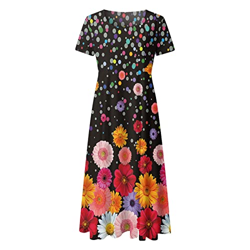 Women's Summer Floral Printed Boho Beach Sundress - Casual Short Sleeve Crew Neck Loose Maxi Dress (Yellow, XXL) | Perfect for Beach Vacations, Outdoor Parties & Summer Getaways