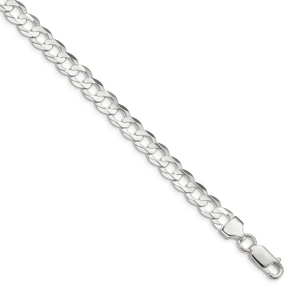 The Black Bow Men's 6.75mm Sterling Silver Solid Concave Beveled Curb Chain Necklace - Perfect for Casual, Formal, and Everyday Wear