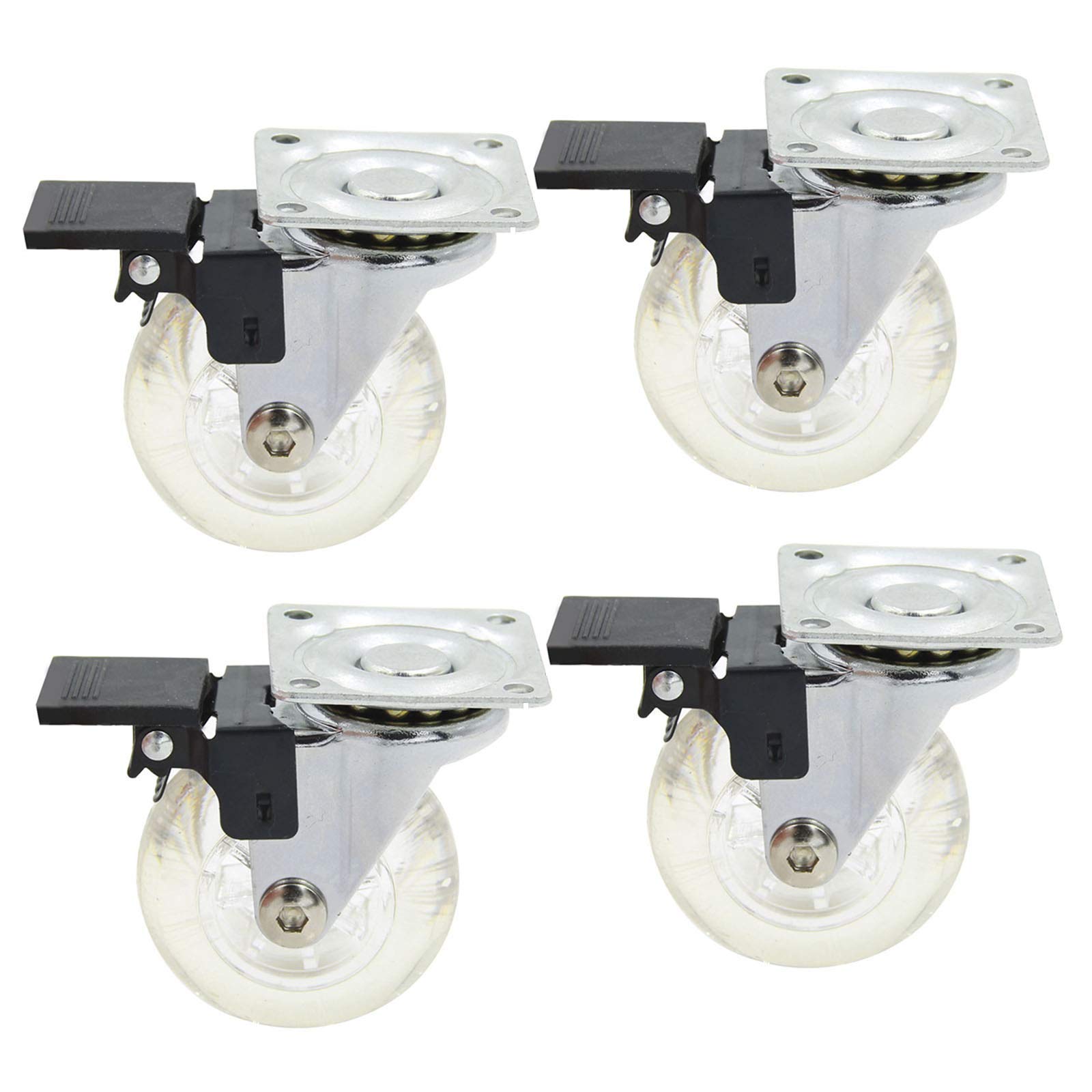 ZCYXQR 2 Inch Heavy Duty Swivel Caster Wheels with Brake - Transparent Rubber Wheels for Furniture, Cabinets & Trolleys | Smooth Mobility for Home & Office Use