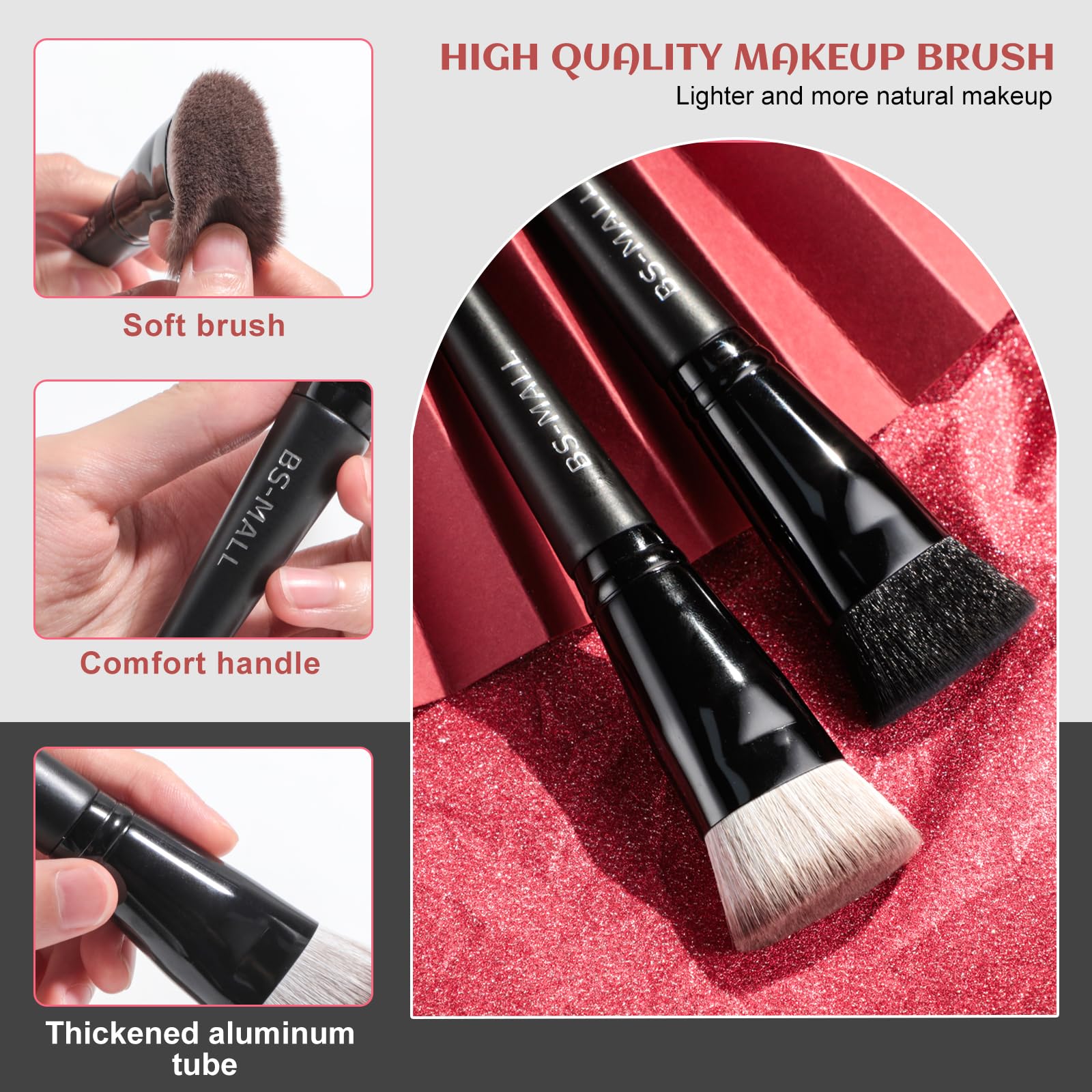 BS-MALL Professional Foundation Makeup Brush Set - 2 Pack Soft Synthetic Kabuki Brushes for Flawless Liquid & Powder Application | Home, Travel & On-the-Go Makeup Kit Essentials