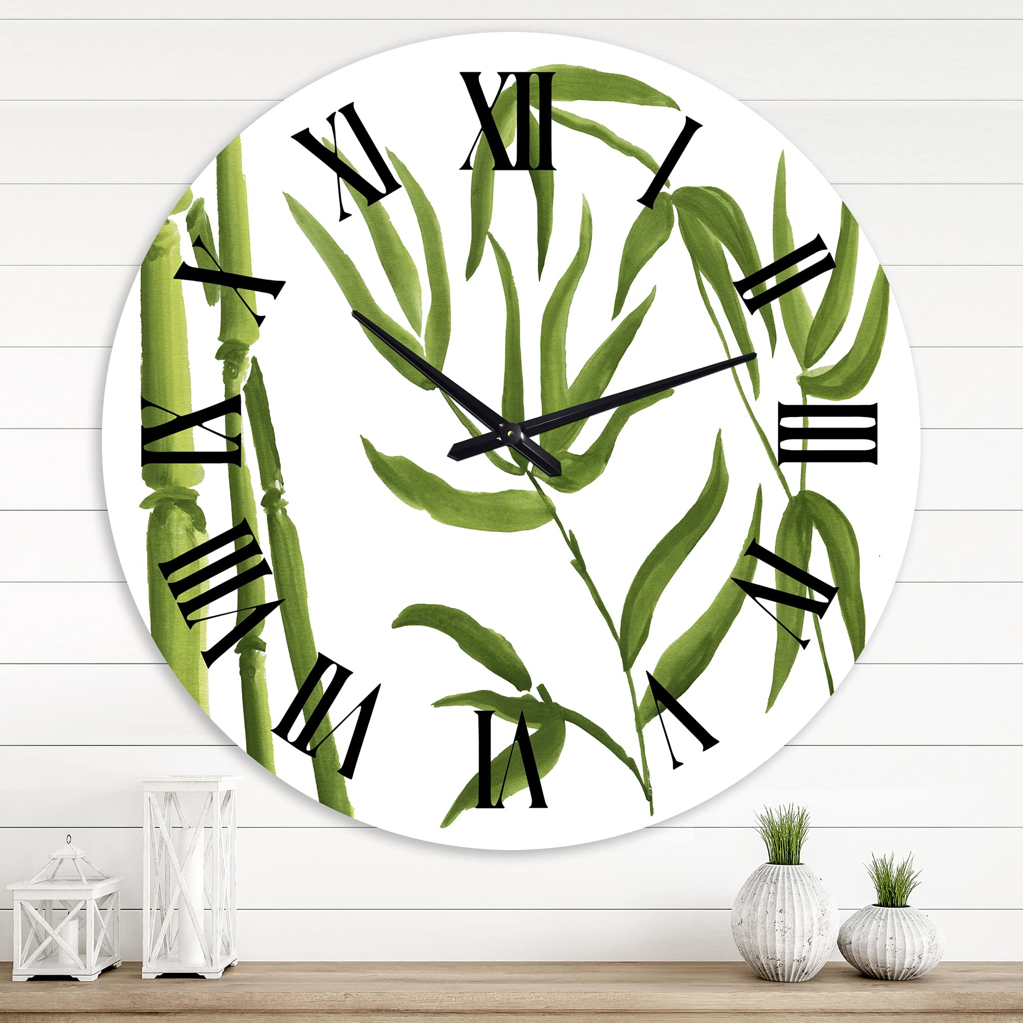 DesignQ Tropical Wall Clock 'Bamboo Branches in The Forest IV' - Large Floral Botanical Wall Clock for Kitchen, Living Room, Bedroom & Office Decor - Perfect for Home, Cafe and Tropical Themed Spaces