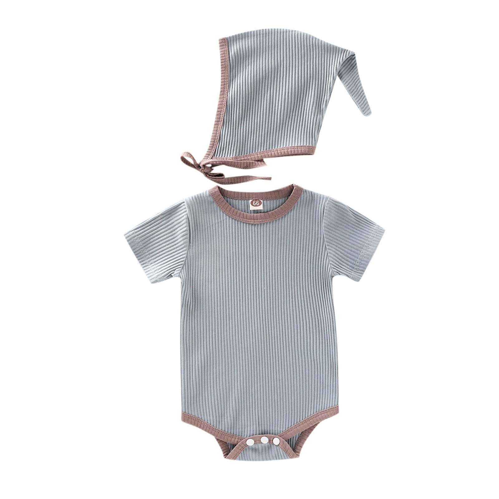 Adorable Infant Newborn Baby Boys Girls Short Sleeve Ribbed Patchwork Romper - Soft Cotton Casual Outfit for 0-12 Months | Perfect for Playdates, Family Photos & Everyday Wear