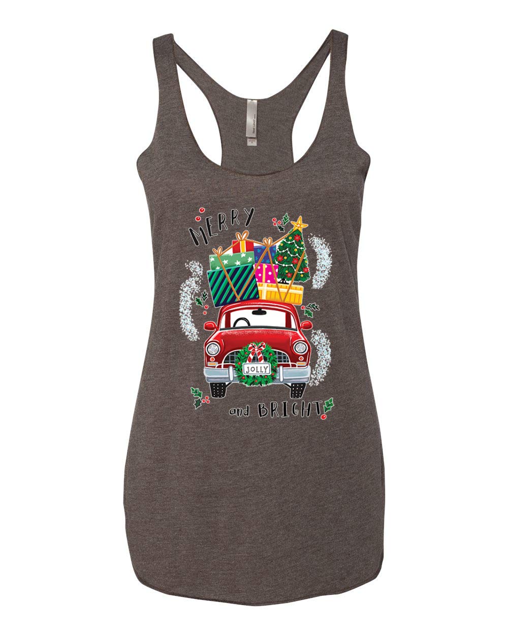 Merry and Bright Red Car Christmas Tri-Blend Racerback Tank Top - Festive Holiday Apparel for Women, Christmas Party Outfit, Family Gathering & Seasonal Photoshoots