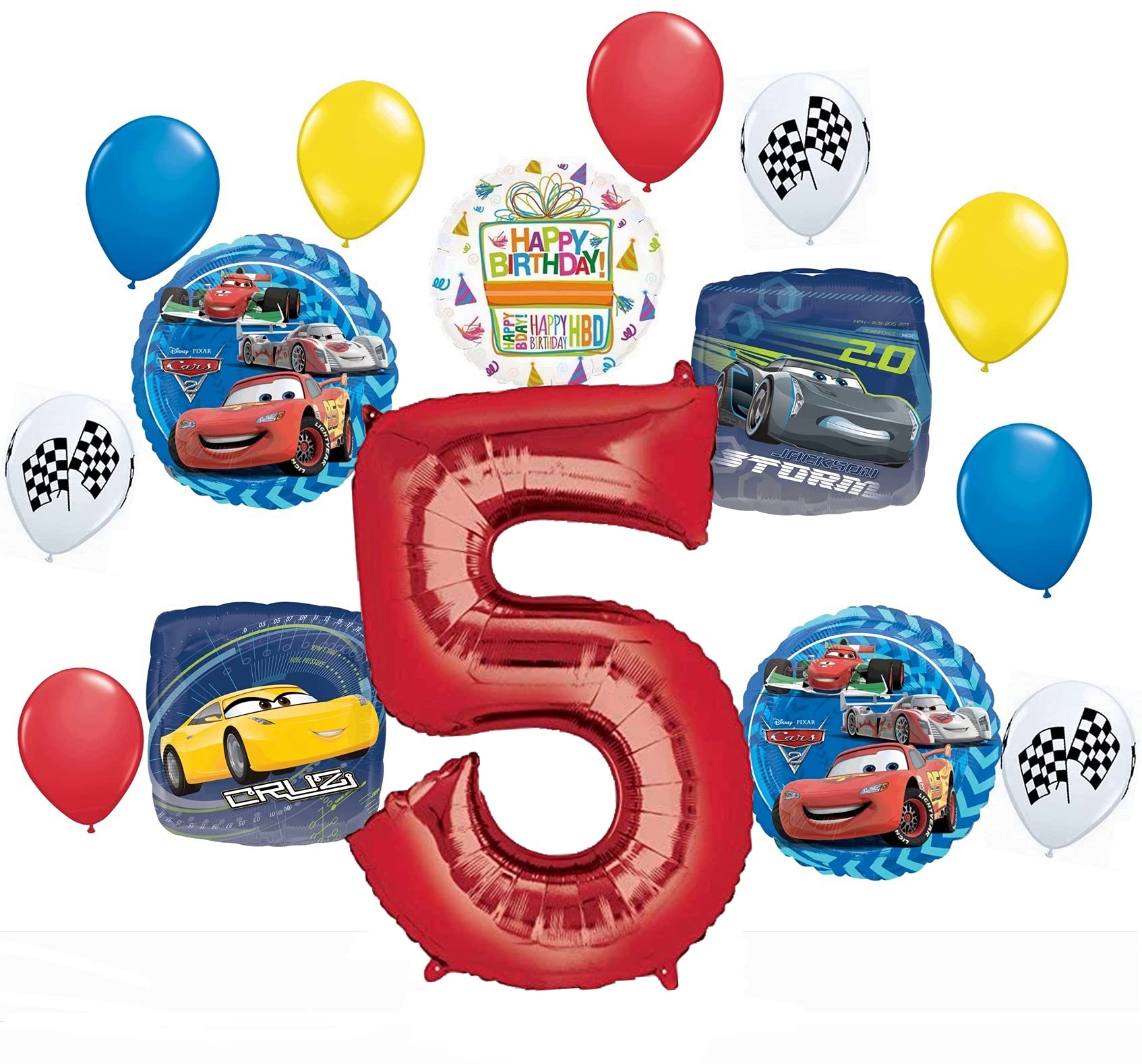 Lightning McQueen 5th Birthday Party Decorations - 15-Piece Balloon Bouquet Set for Cars Themed Parties | Perfect for Kids Birthday Decor, Baby Showers & Disney Pixar Celebrations