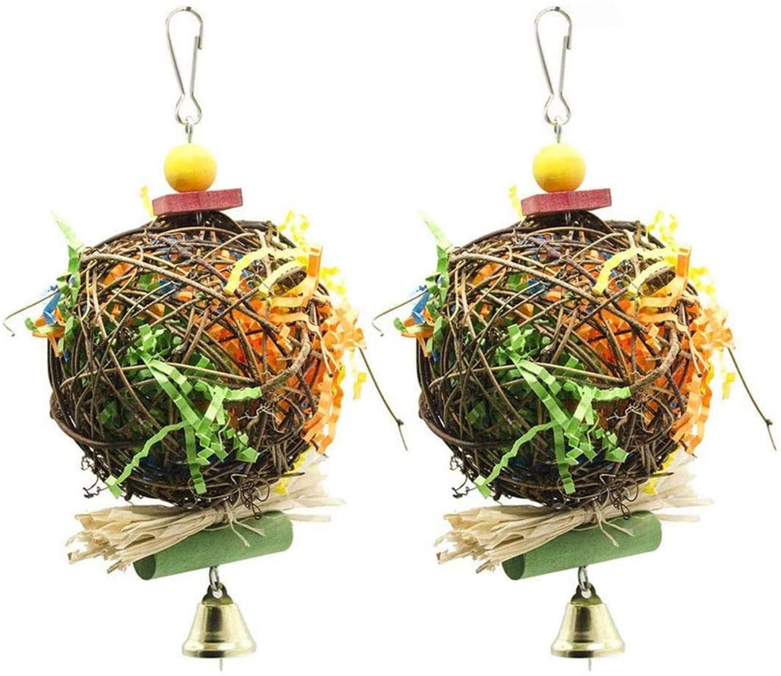 YUYVIO 2 Pack Bird Chewing Toys - Foraging Shredder Hanging Toys for Cockatiels, Conures, Parrots - Natural Wooden Bird Cage Accessories for Mental Stimulation & Beak Exercise - Perfect for Small & Medium Birds Playtime