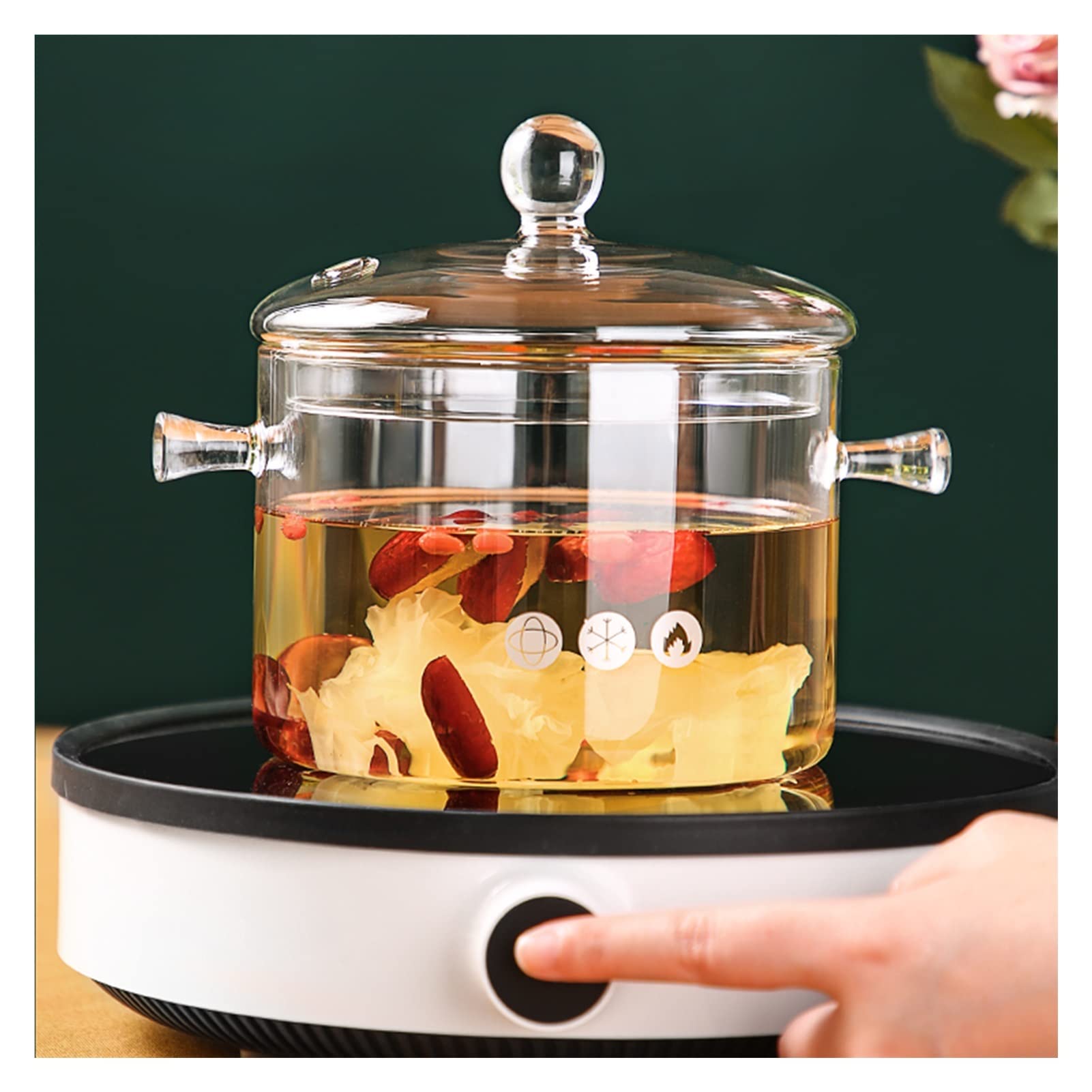 **Clear Glass Soup Pot with Lid - 2000ml Thickened Milk Pan for Cooking, Sauce Making & Salad Mixing - Durable Kitchen Cookware for Home & Restaurant Use**